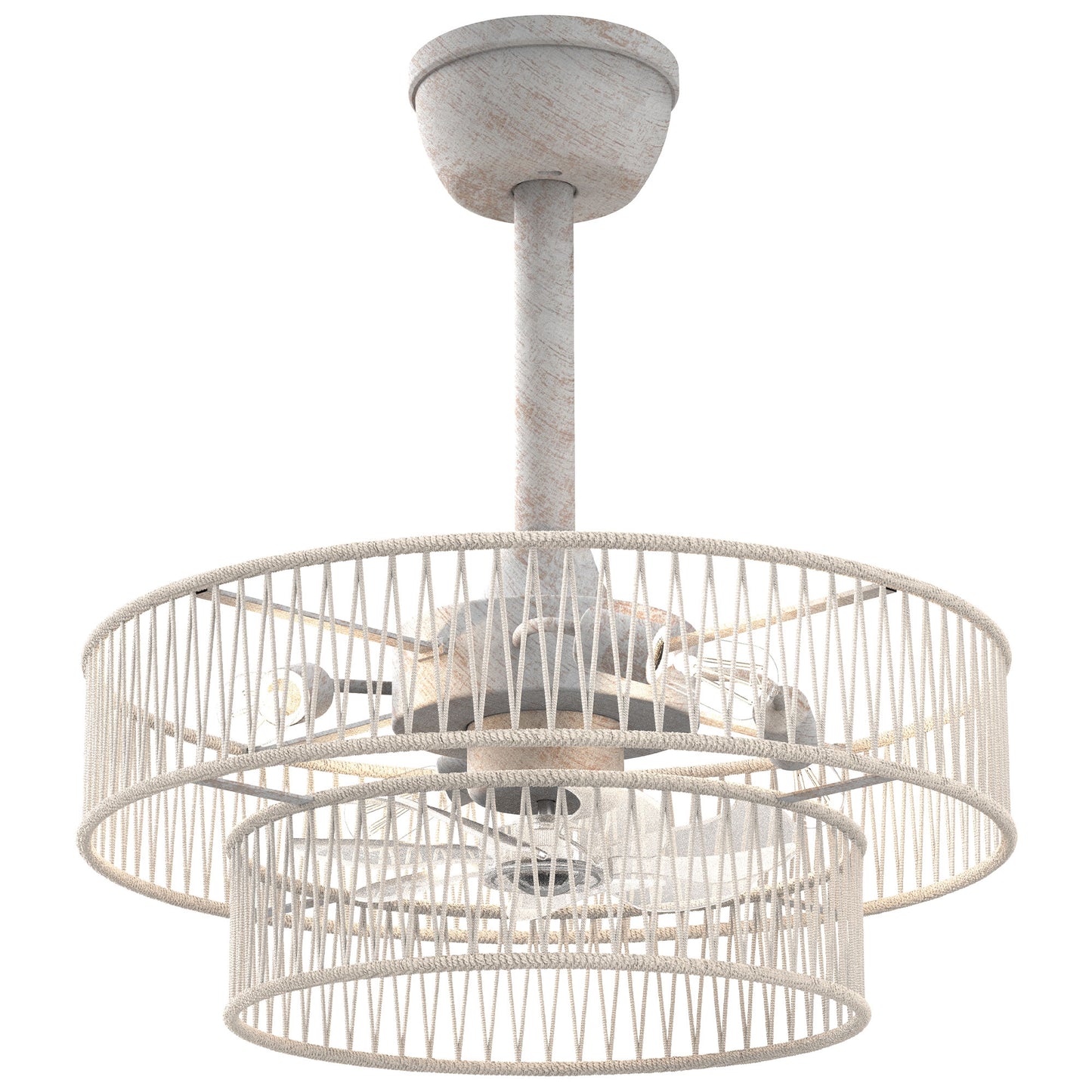 DC2030-BellaDepot 19.7" Hokkaido Distressed White Finish Simple Style Reversible Ceiling Fan with Remote and 4 Lights, 6-speed Bladeless Ceiling Fan
