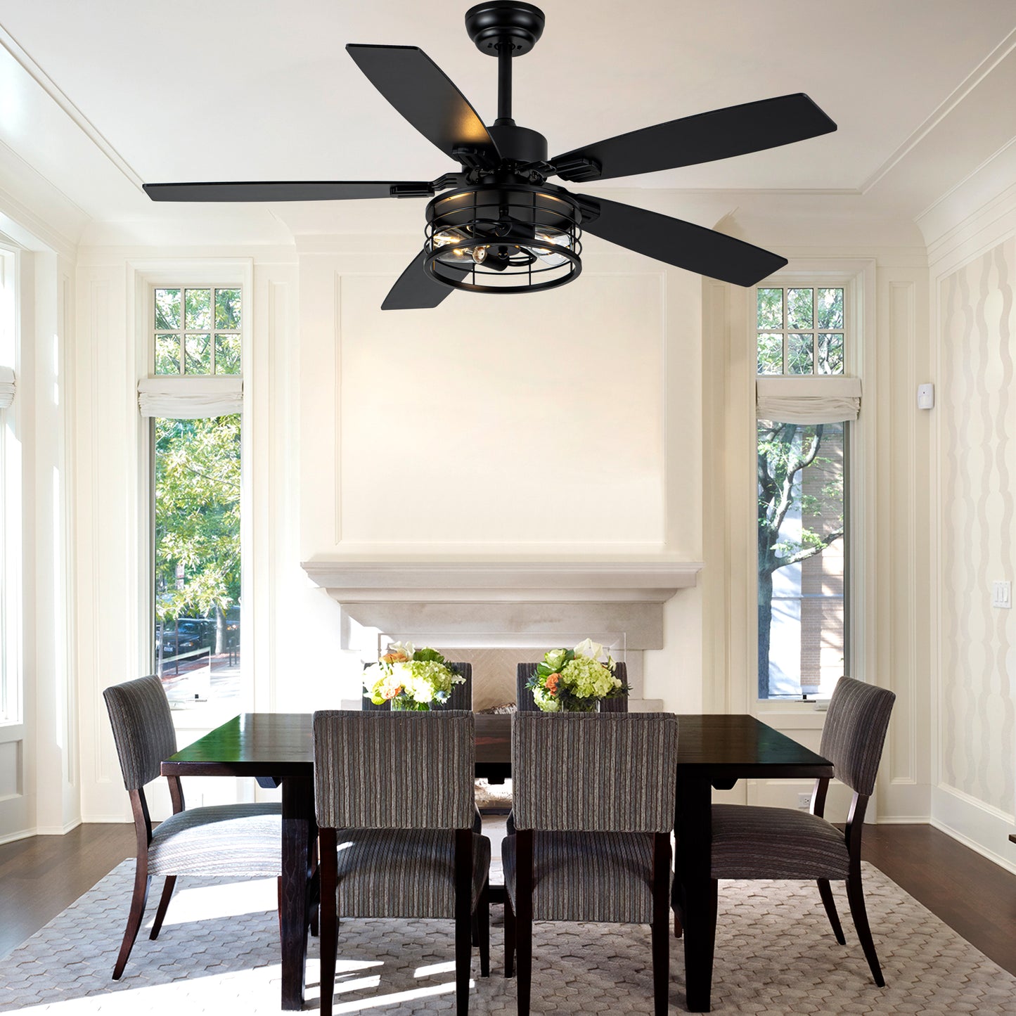 MD-FS8930XL-BellaDepot 52" Industrial Metal Caged Fan Lights with Remote Control, Silent DC Motor Ceiling Fan for Any Seasons