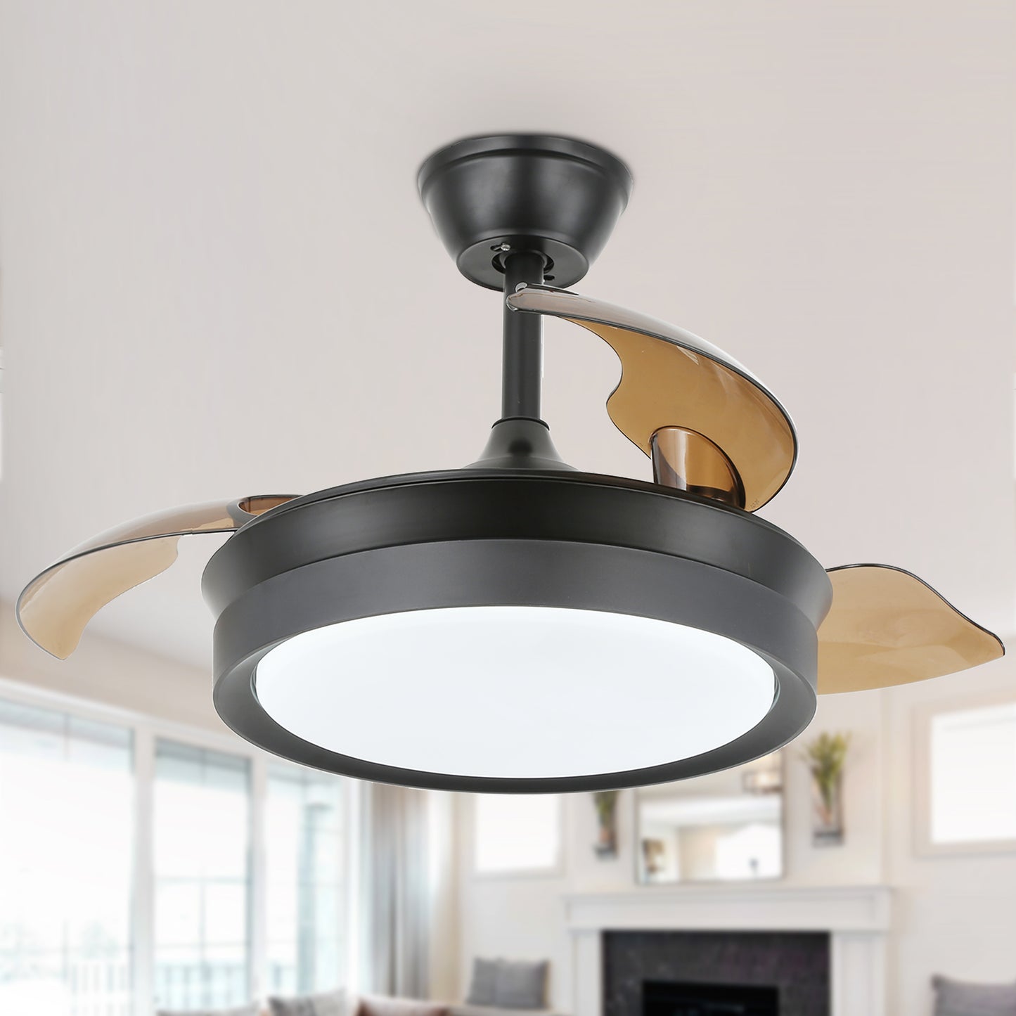 DC3605-36" Gold/Black/White Finish Retractable Ceiling Fan with Remote and LED Light Kit Included, CCT Dimmable Ceiling Fan