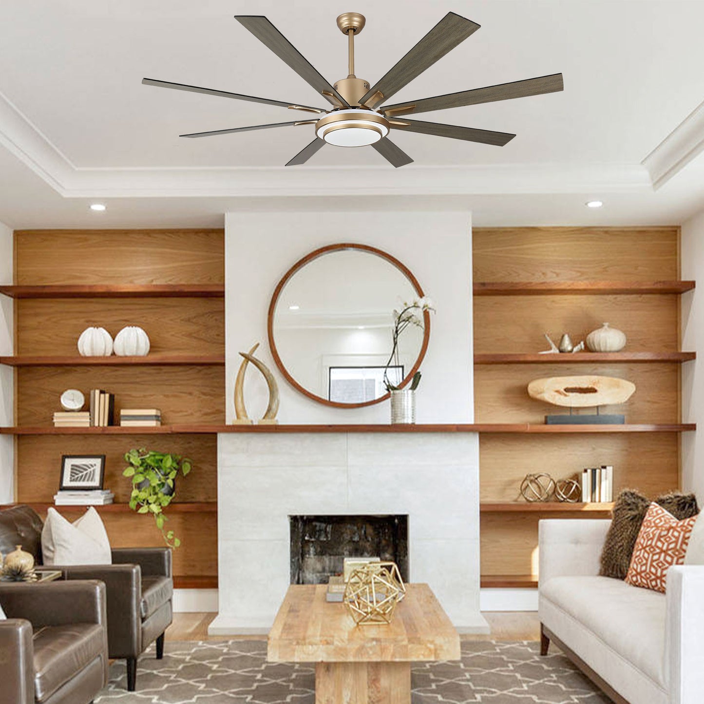 DC7206-BellaDepot 72" Black/Silver/Gold Finish Modern Urban Wood Reversible Ceiling Fan with Remote and LED Light Kit Included, Large Size Ceiling Fan