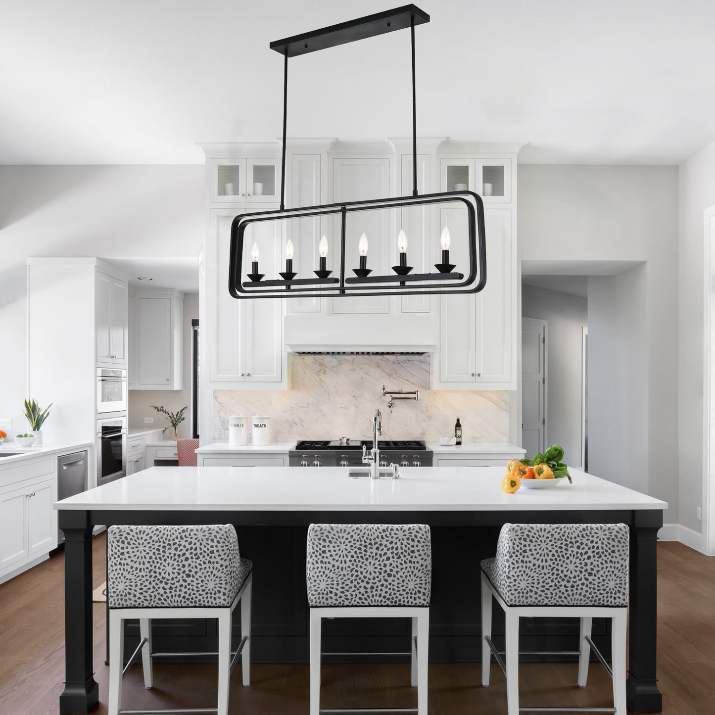 FC4110-6 Lights Geometric Wood Chandelier, Height Adjustable Home Decoration Pendant Light