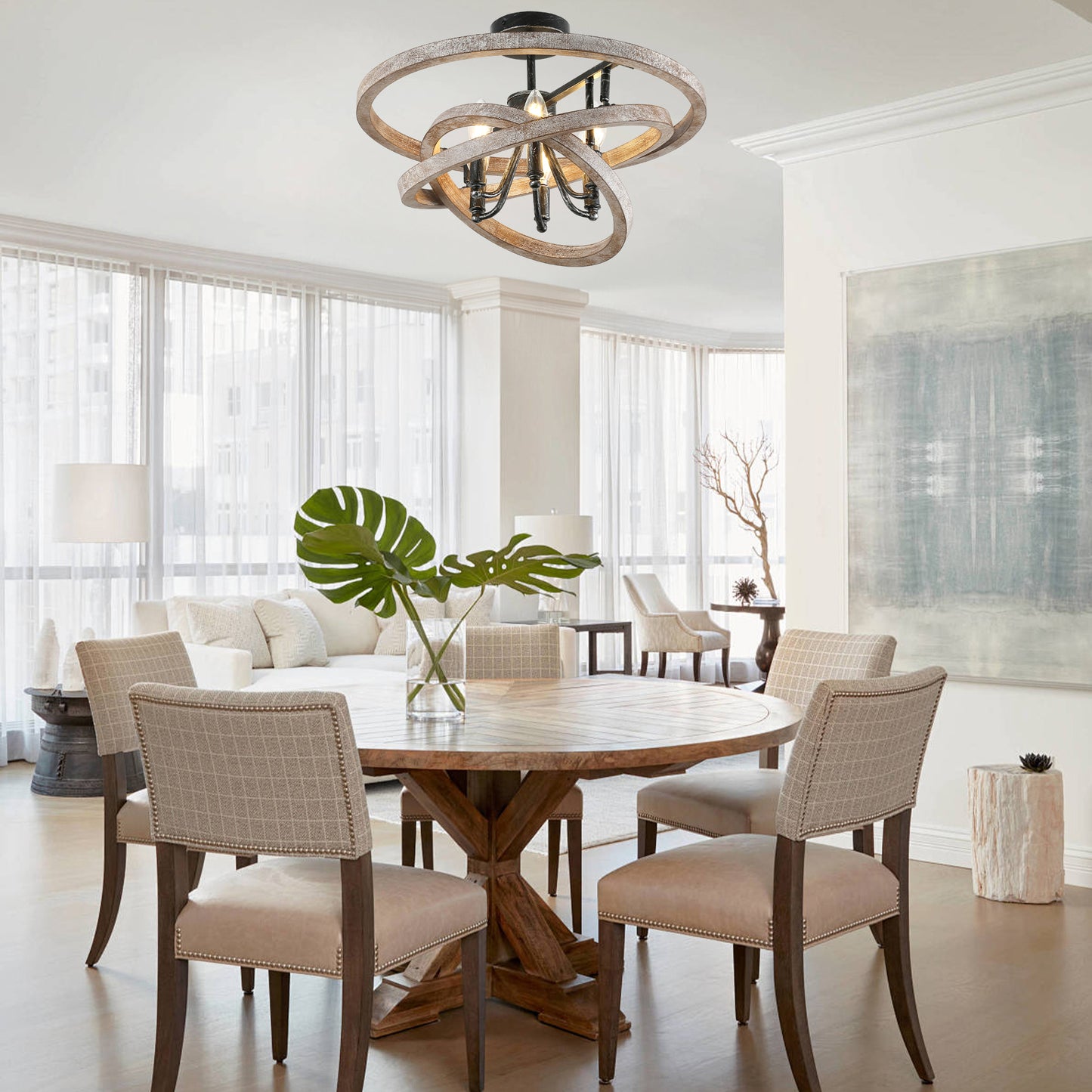 FC4111-BellaDepot Lights Classic Wood Chandelier, Height Adjustable Home Decoration Pendant Light