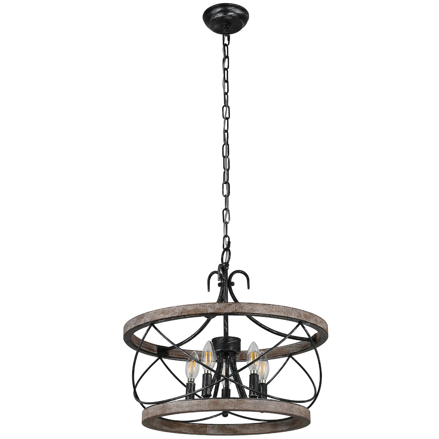 FC4065-Vintage Style Wooden Chandelier with Adjustable Chain and Candelabra Bulb Base