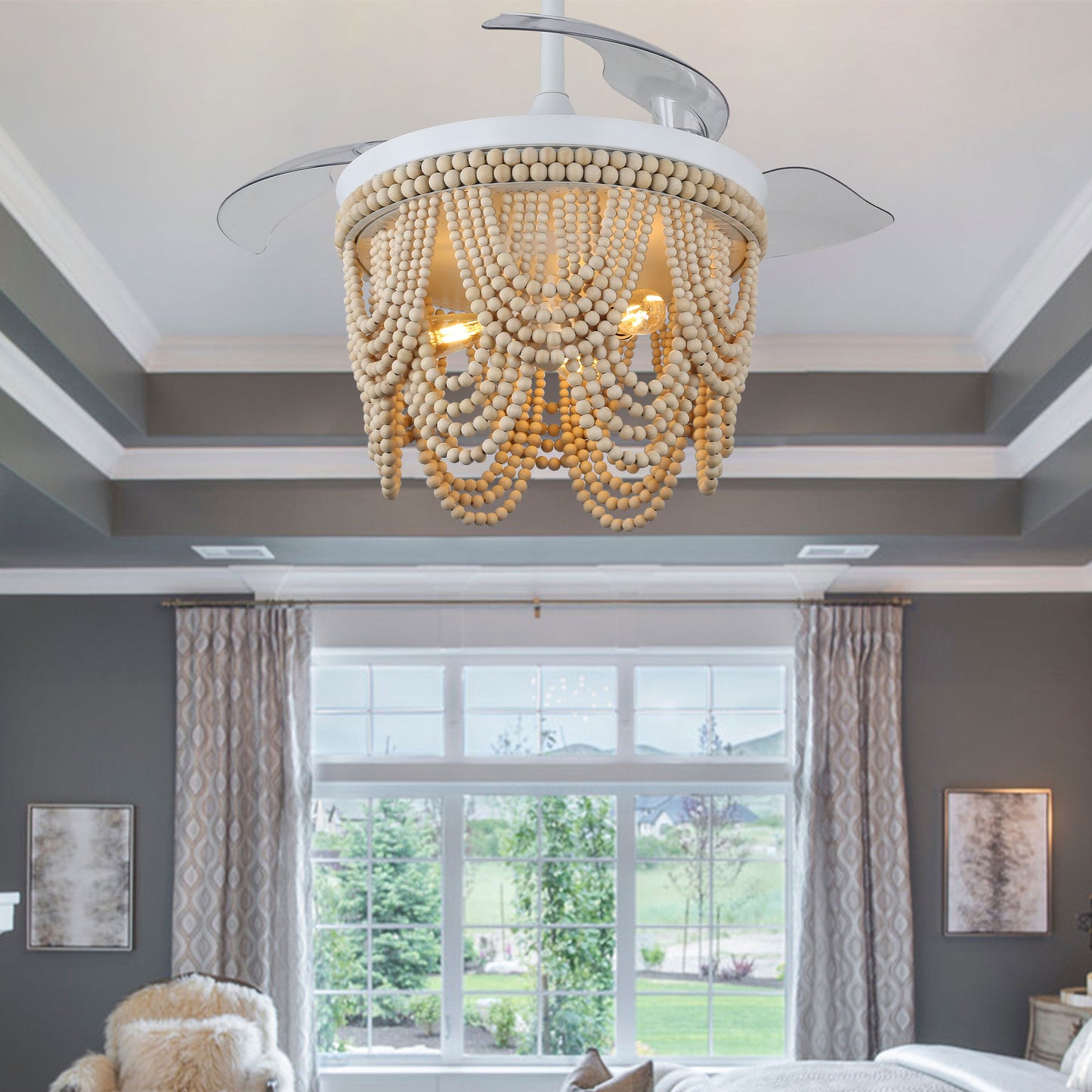 DC4265-BellaDepot 42" Gold/Black/White Retractable Reversible Ceiling Fan with Remote and 3 Lights