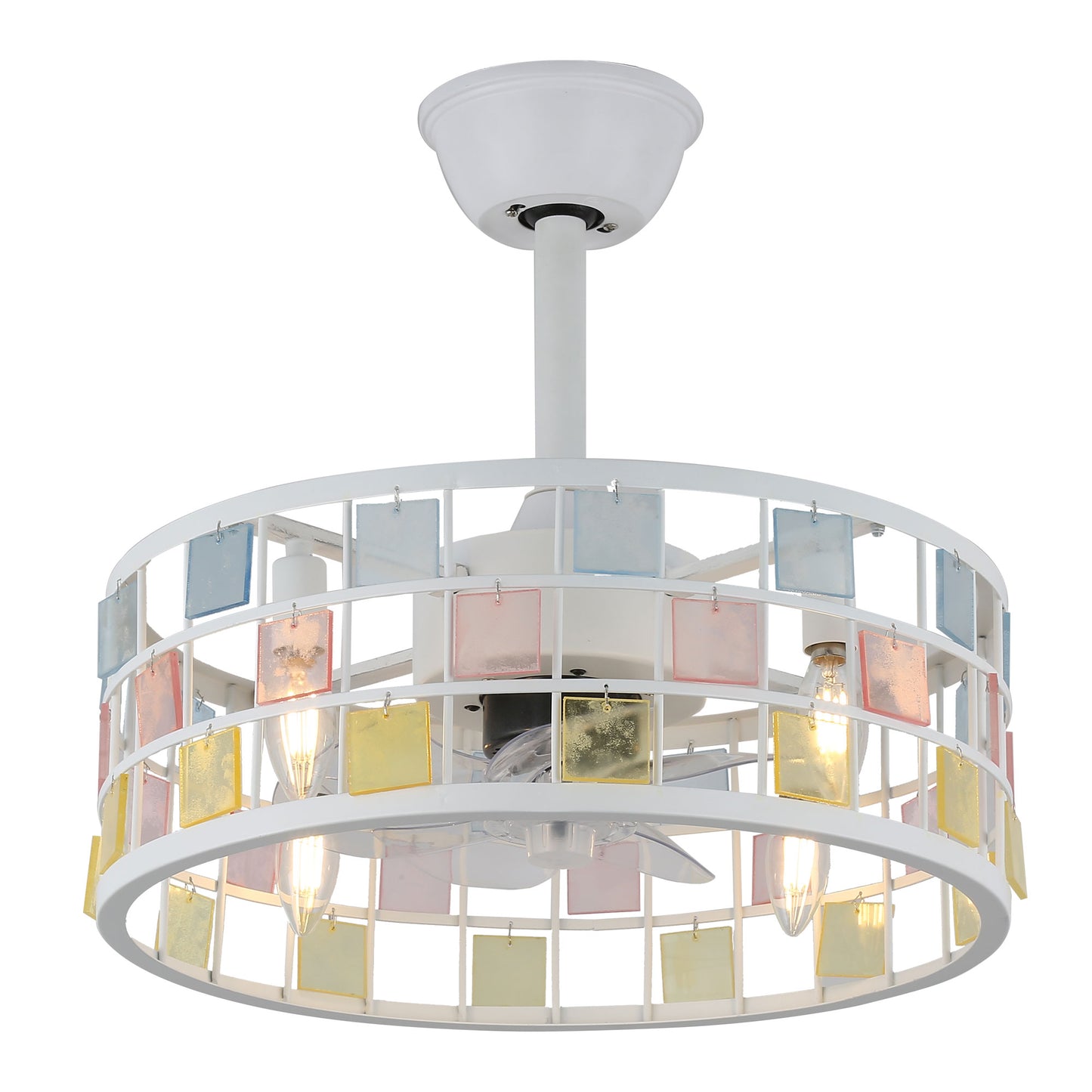 BD1813-BellaDepot 17.7" Black/White Finish Industrial Caged Reversible Ceiling Fan with 4 Lights and Remote