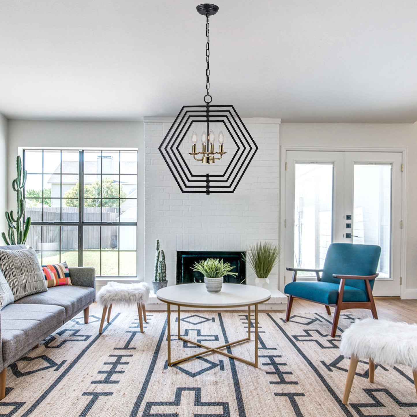 FC4069-21.3" Industrial DIY Shape Metal Chandelier with Adjustable Chain, Home Decoration Pendant Light