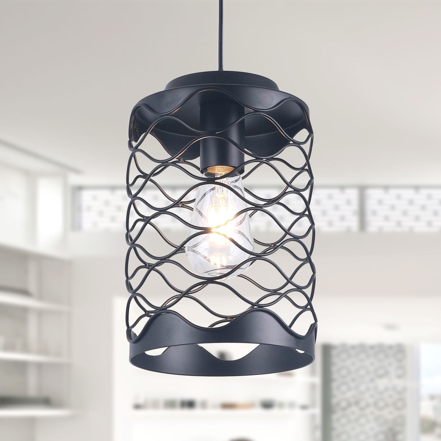FC4079-1 Light Black Finish Modern Industrial Style Home Pendant Light