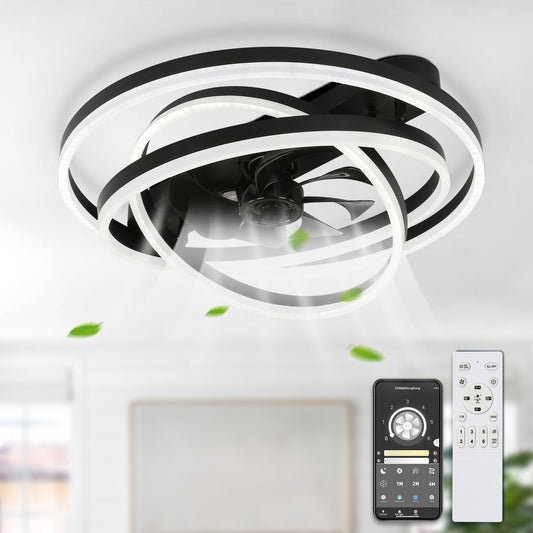 DC2401-BellaDepot 23.6" Black/Chrome/Brown/White/Nickel Finish DIY Shape Low Profile Reversible Ceiling Fan with Remote Control and LED Light Kit Included