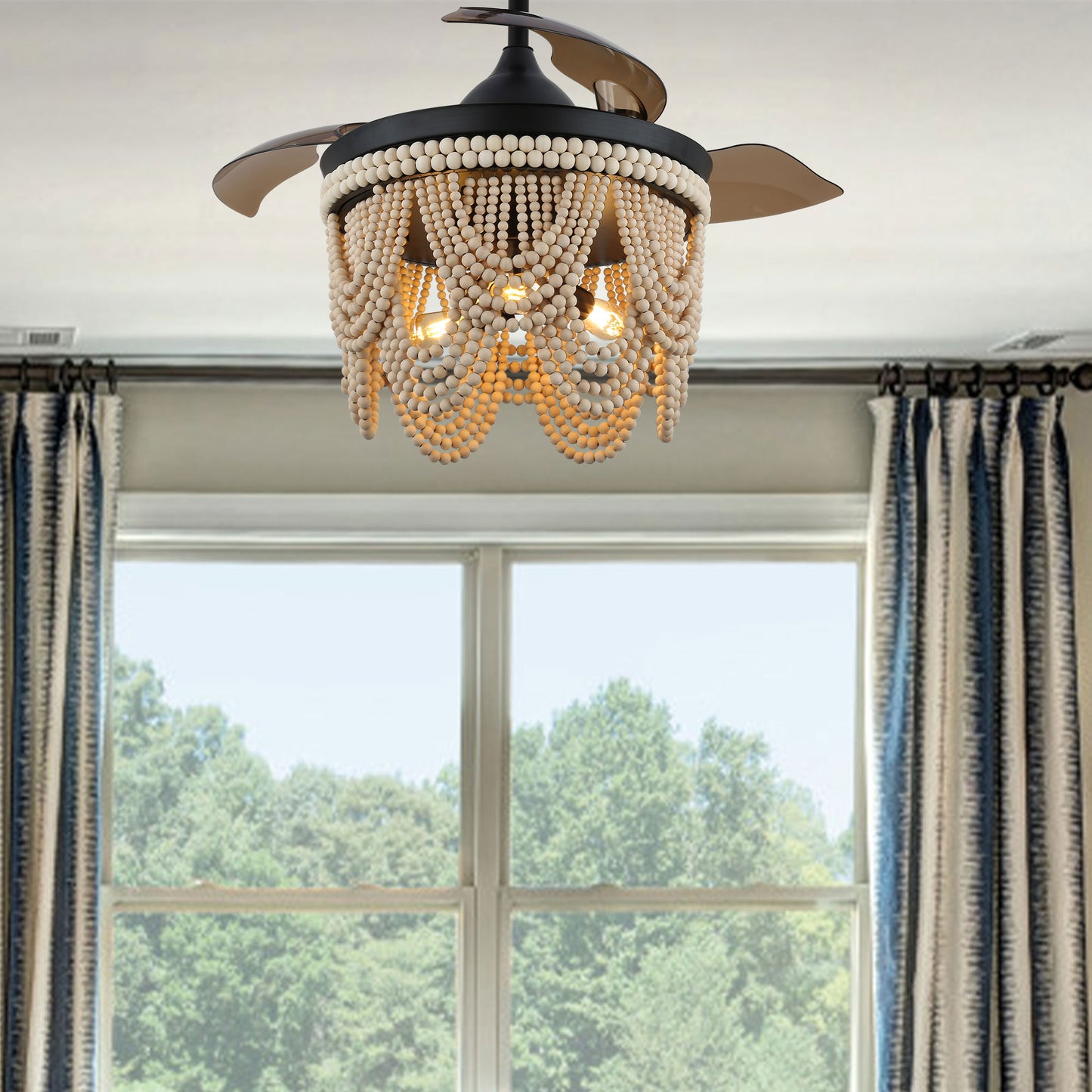 DC4265-BellaDepot 42" Gold/Black/White Retractable Reversible Ceiling Fan with Remote and 3 Lights