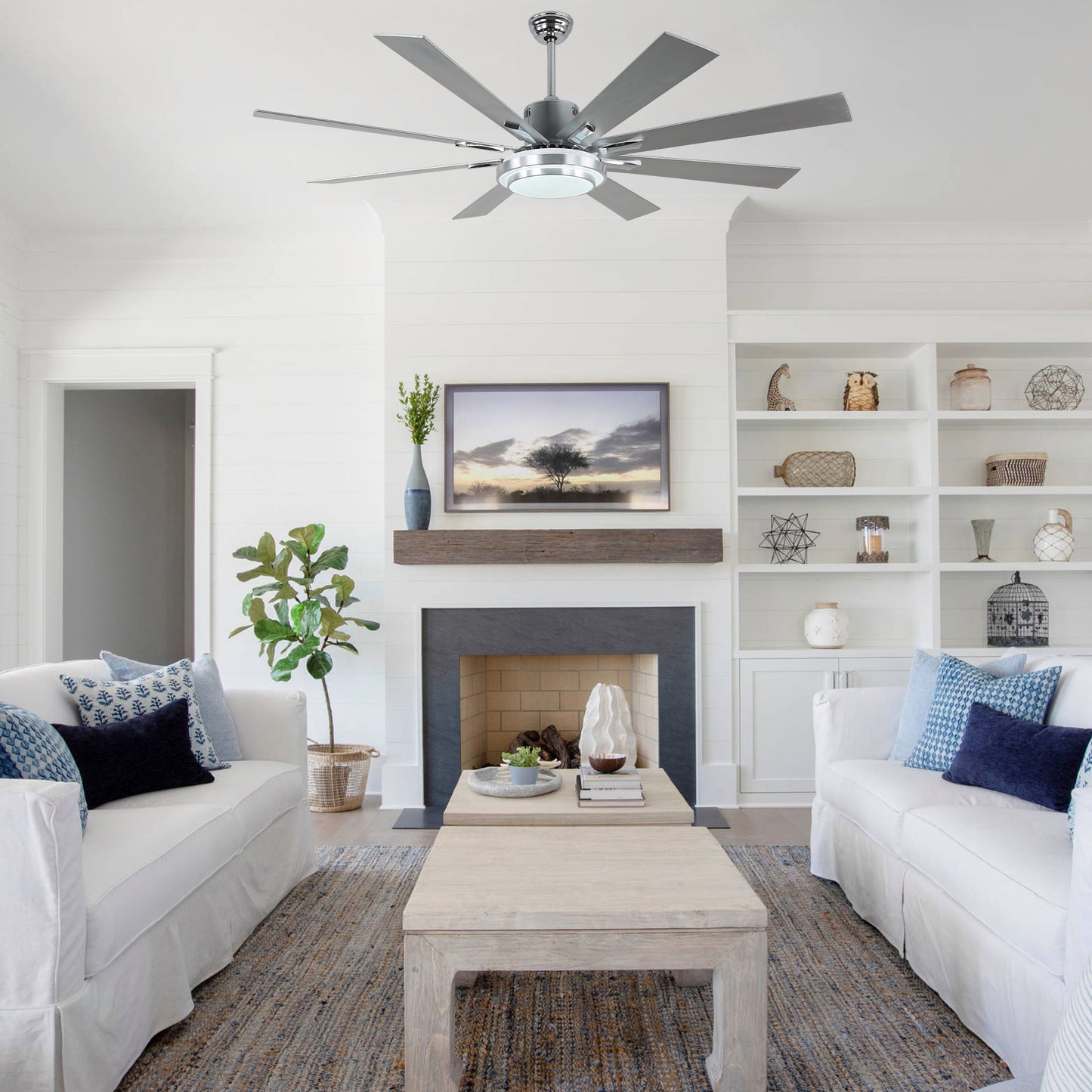 DC7206-BellaDepot 72" Black/Silver/Gold Finish Modern Urban Wood Reversible Ceiling Fan with Remote and LED Light Kit Included, Large Size Ceiling Fan