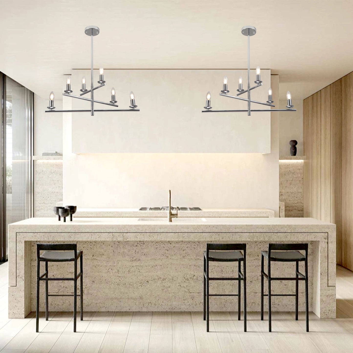 FC4088-6 Lights Black/Silver Finish Industrial Style Pendant Light, DIY Shape Linear Chandelier