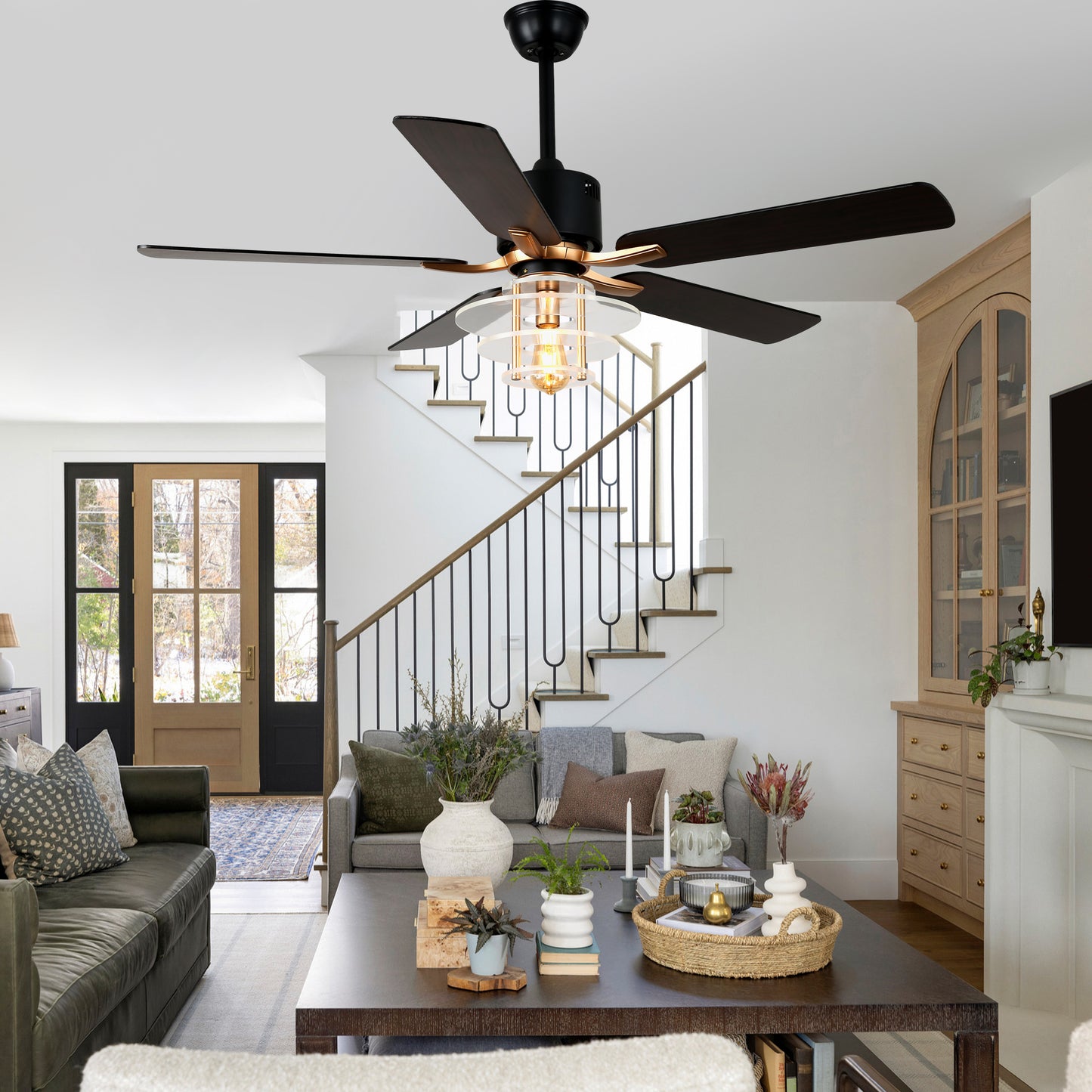 BellaDepot 52" Modern Black or Chrome Acrylic Shade Ceiling Fan with Remote Control, 5 Blades Standard Ceiling Fan with Lights - DC5222-B/C