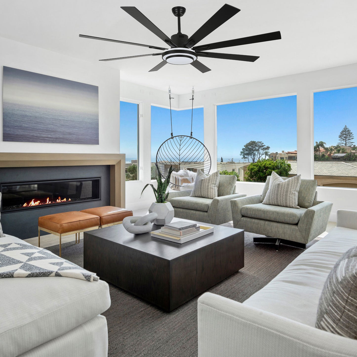 DC7206-BellaDepot 72" Black/Silver/Gold Finish Modern Urban Wood Reversible Ceiling Fan with Remote and LED Light Kit Included, Large Size Ceiling Fan