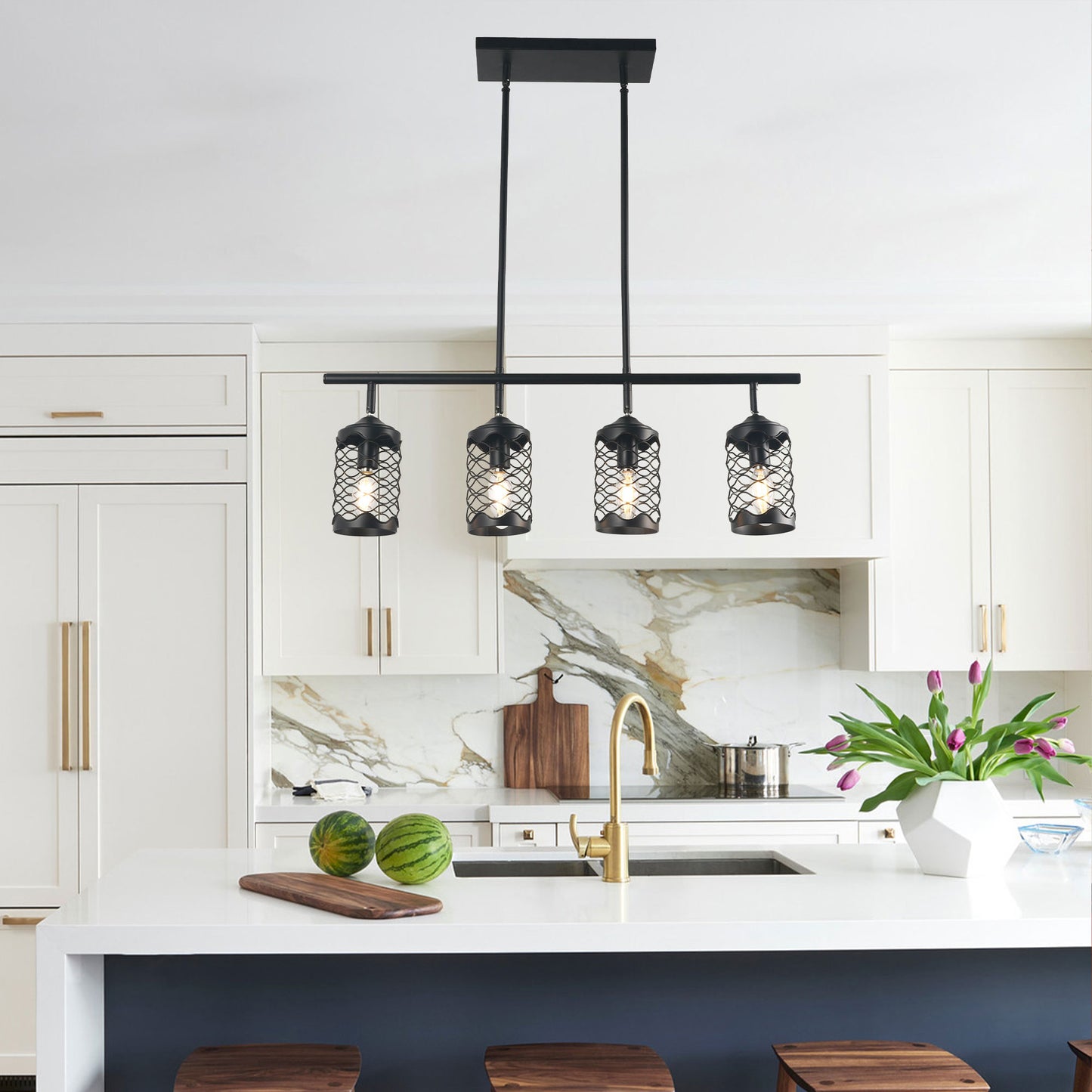 FC4082-4 Lights Modern Industrial Style Kitchen Island Lighting with Adjustable Lamp Head