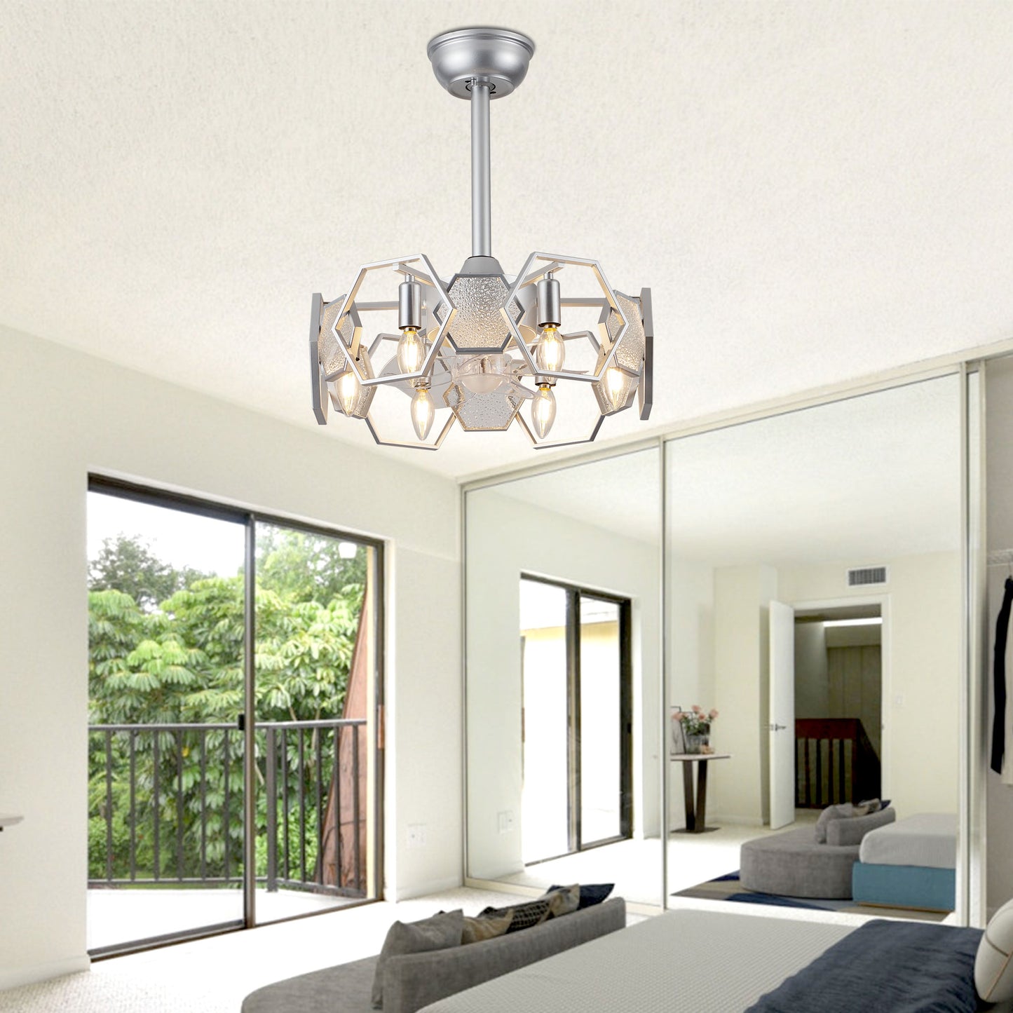 DC1903-BellaDepot 18.9" Gold/Black/Silver Finish Geometric Reversible Ceiling Fan with 6 Lights and Remote