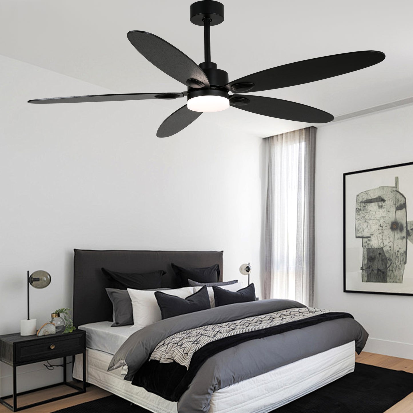DC256001-BellaDepot 60" Modern Contemporary Stylish Design Ceiling Fan with Remote Control and LED Lights, Reversible 6 Speeds Ceiling Fan for All Seasons