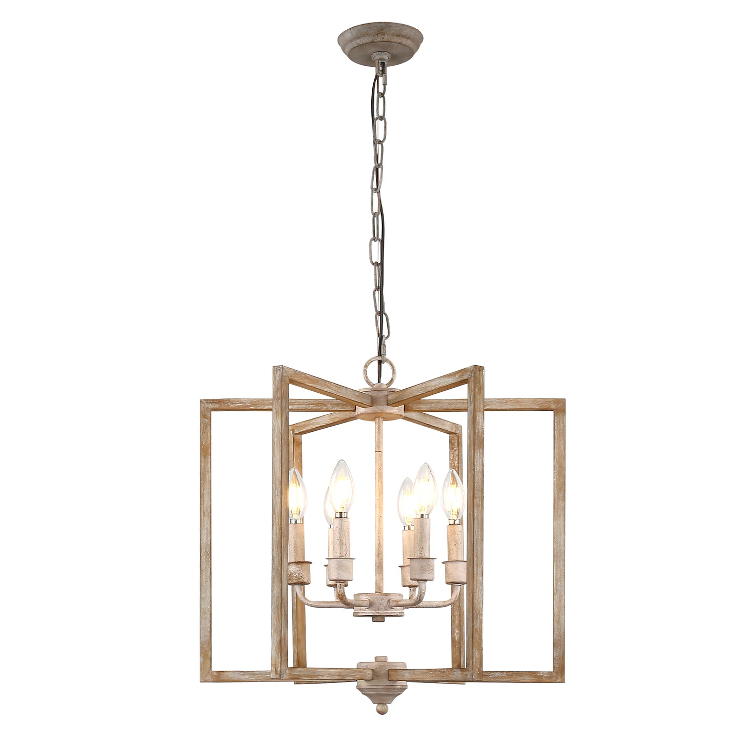 FC4115-BellaDepot 6 Lights Geometric Wood Chandelier, Height Adjustable Home Decoration Pendant Light