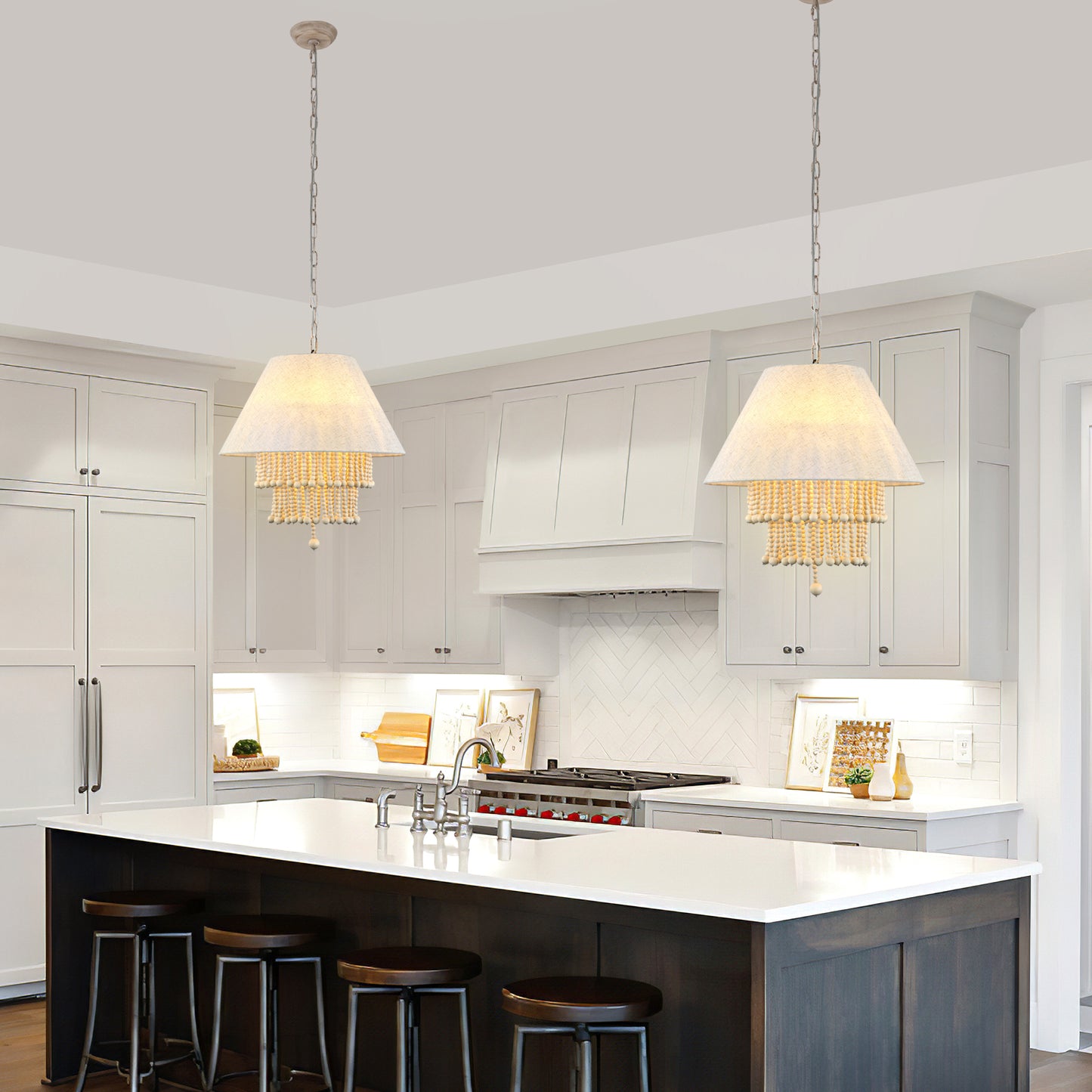FC4113-3 Lights Fabric Chandelier, Height Adjustable Home Decoration Pendant Light, Kitchen Island Light