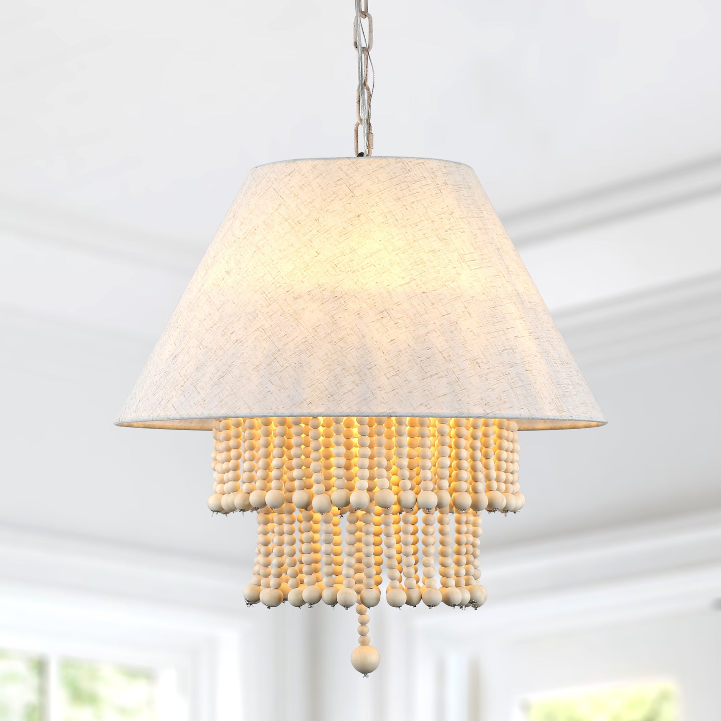FC4113-3 Lights Fabric Chandelier, Height Adjustable Home Decoration Pendant Light, Kitchen Island Light