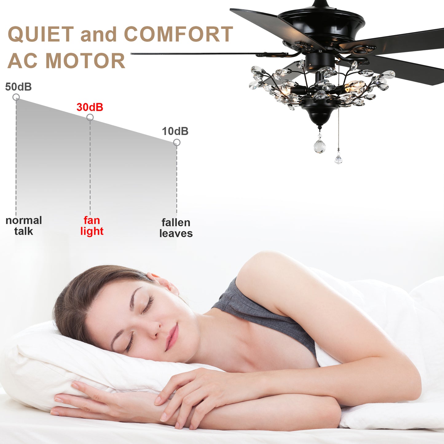BD2014-52" Black/Chrome Finish Luxury Crystal Reversible Ceiling Fan with Remote and 3 Lights
