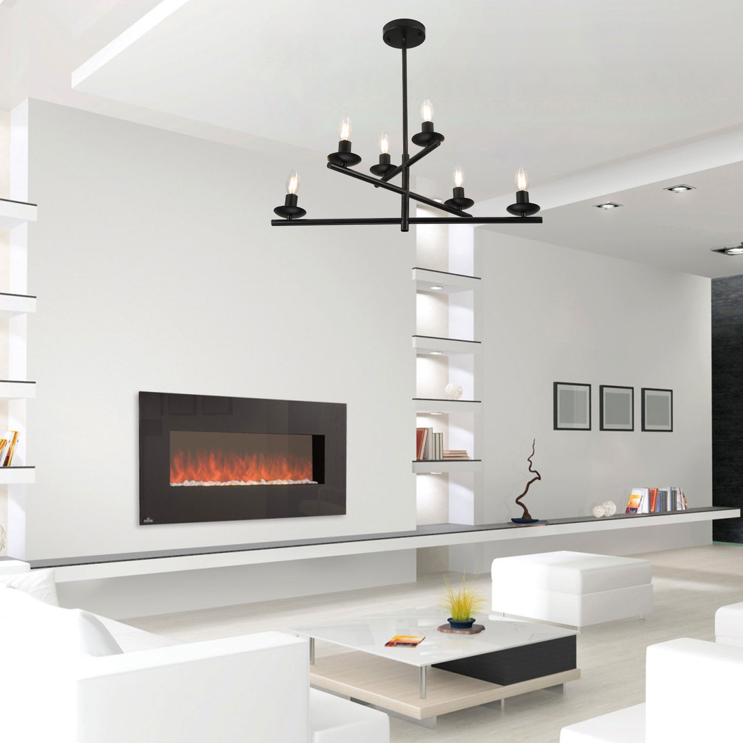 FC4088-6 Lights Black/Silver Finish Industrial Style Pendant Light, DIY Shape Linear Chandelier