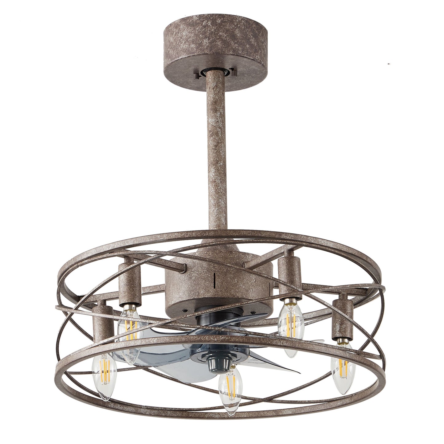 GED001-BellaDepot 18" Distressed Retro Reversible Caged Ceiling Fan with Remote and 5 Lights