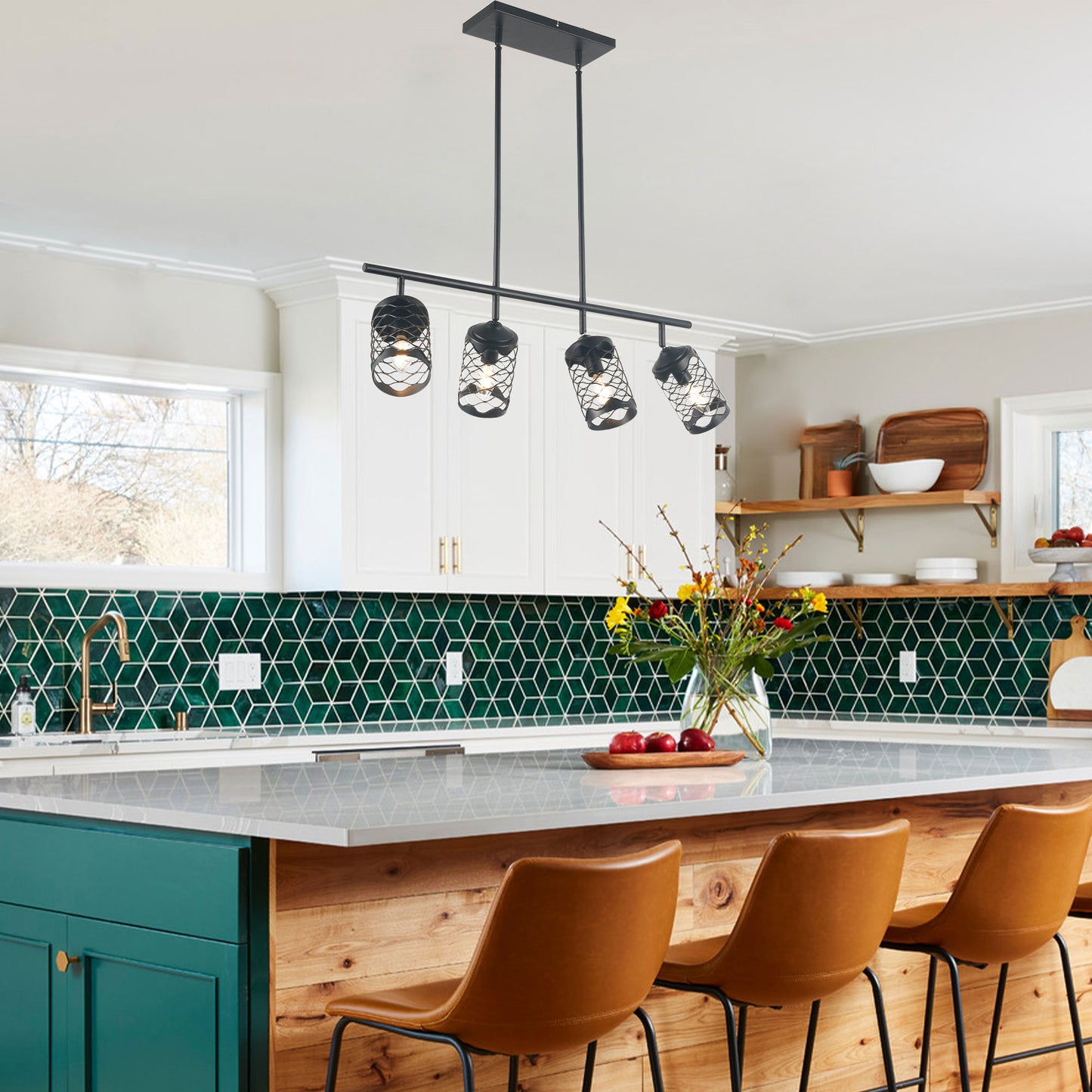 FC4082-4 Lights Modern Industrial Style Kitchen Island Lighting with Adjustable Lamp Head