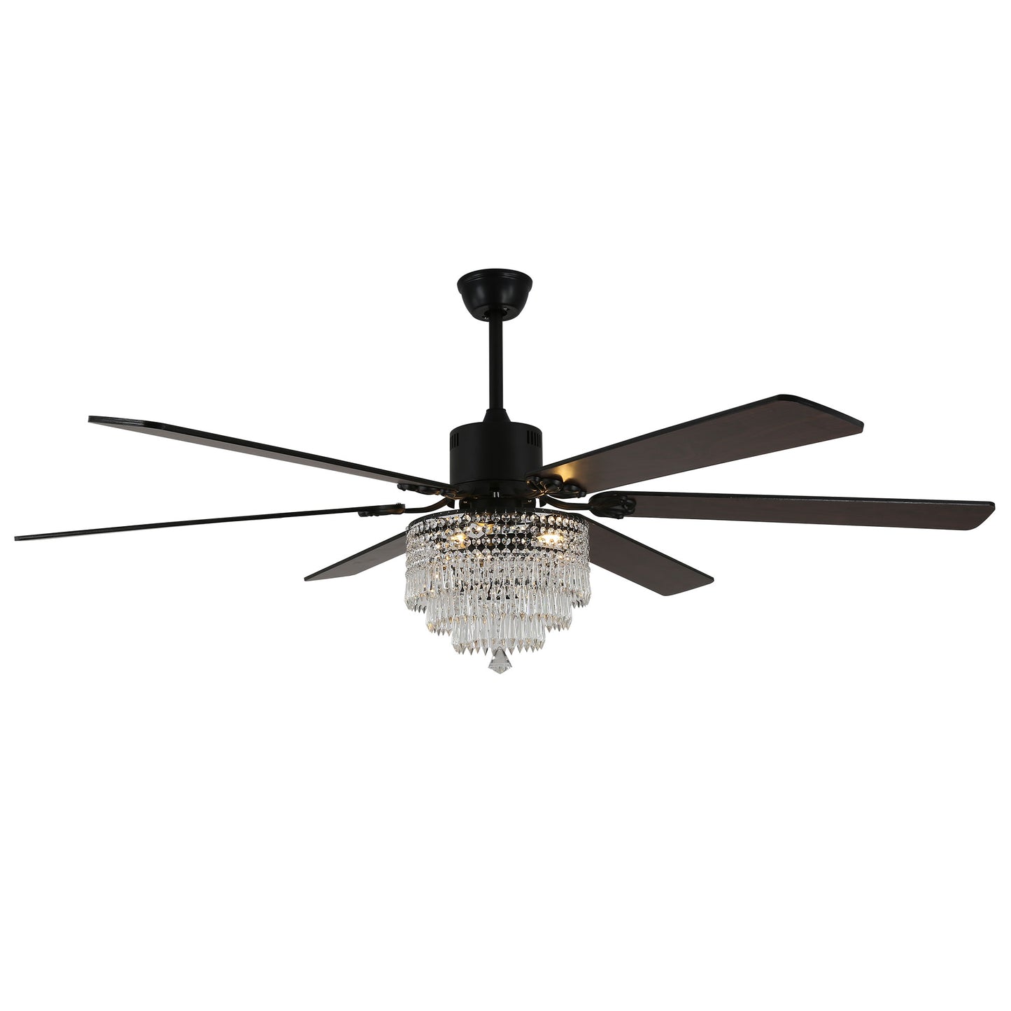 DC6502-65" Black/Silver Finish Metal Crystal Wooden Reversible Ceiling Fan with Remote and 3 Lights, Large Size Ceiling Fan
