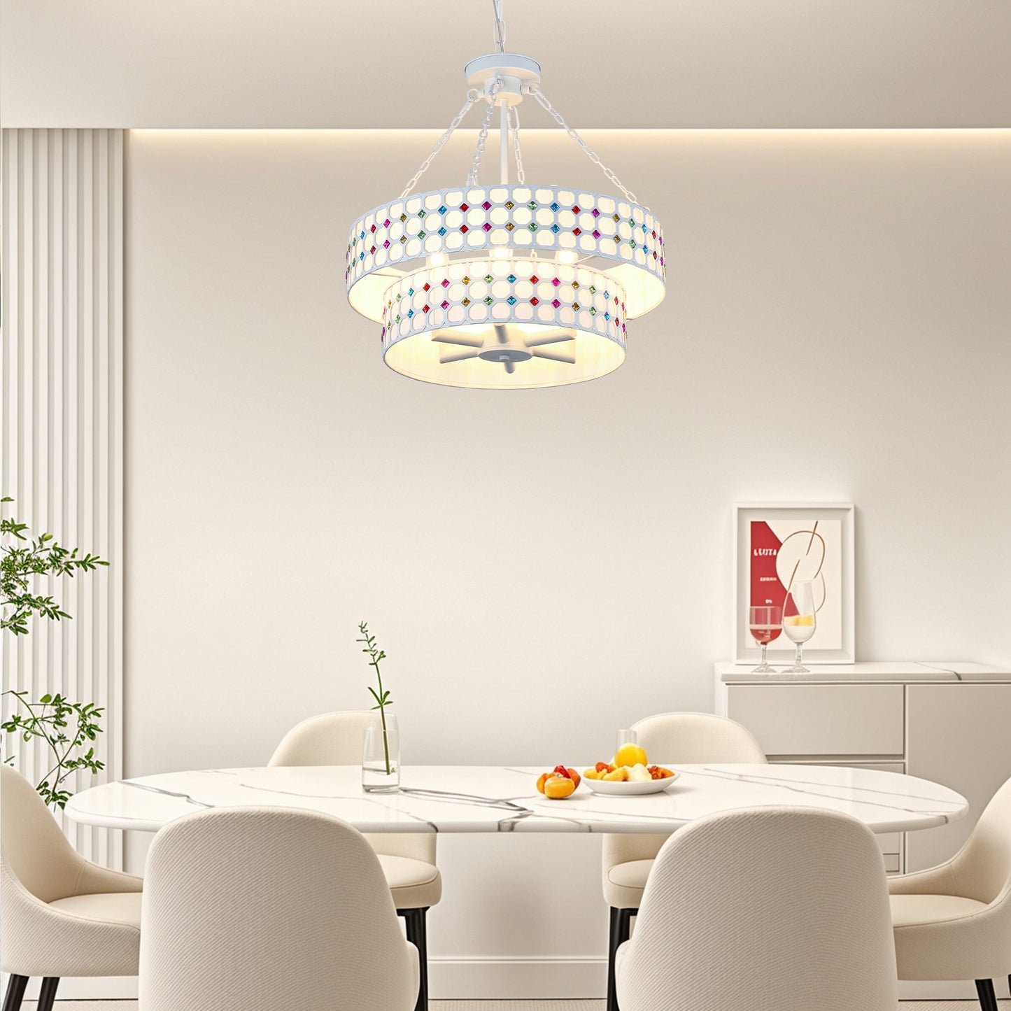 BD4083-BellaDepot 6 Lights Black/White Finish Vintage Chandelier, Home Decor Light Fixture with Adjustable Chain