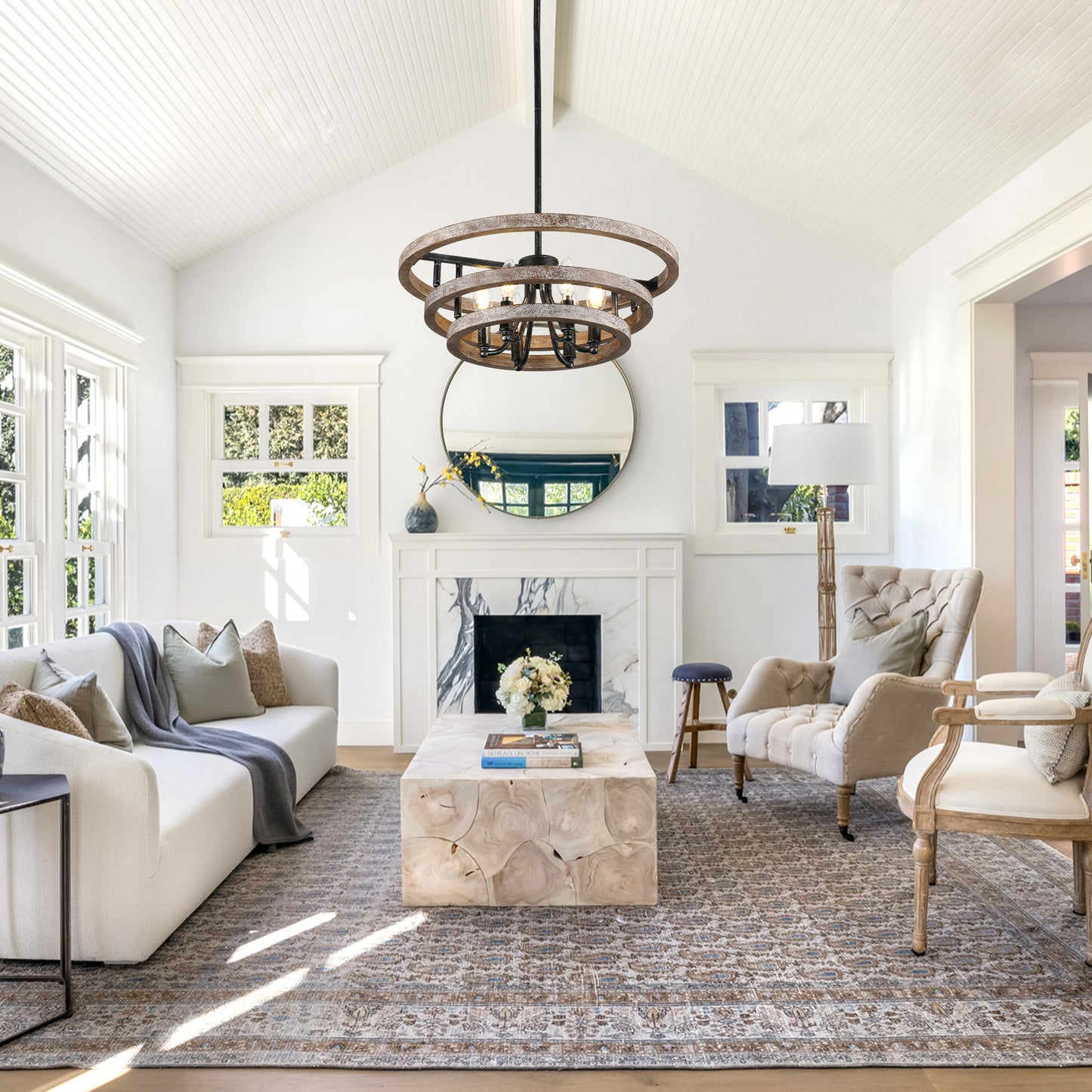 FC4111-BellaDepot Lights Classic Wood Chandelier, Height Adjustable Home Decoration Pendant Light