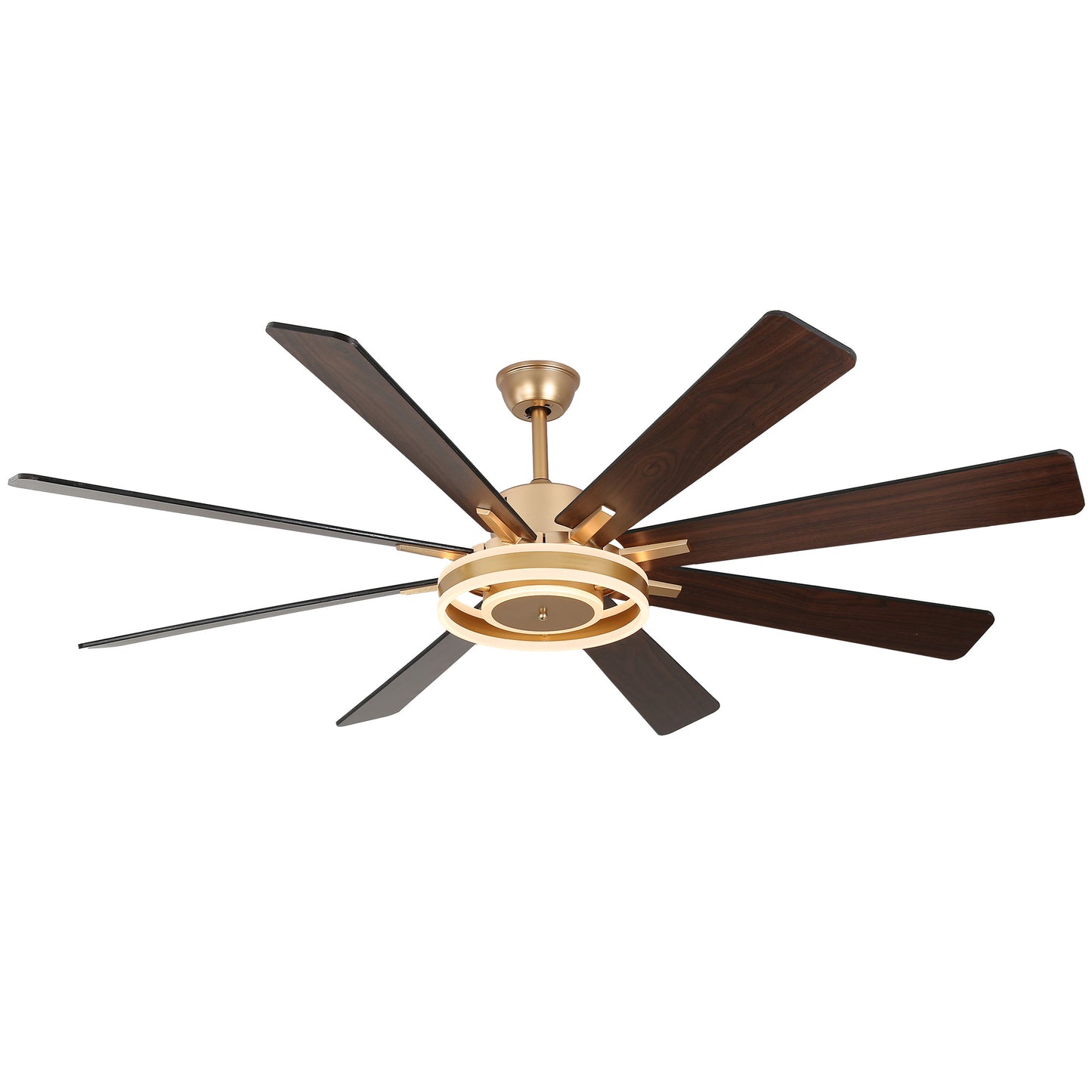 DC7202-BellaDepot 72" 8 Wooden Blades Gold/Black/Silver Finish Modern Urban Reversible Ceiling Fan with Remote and LED Light Kit Included, Large Size Dimmable Ceiling Fan