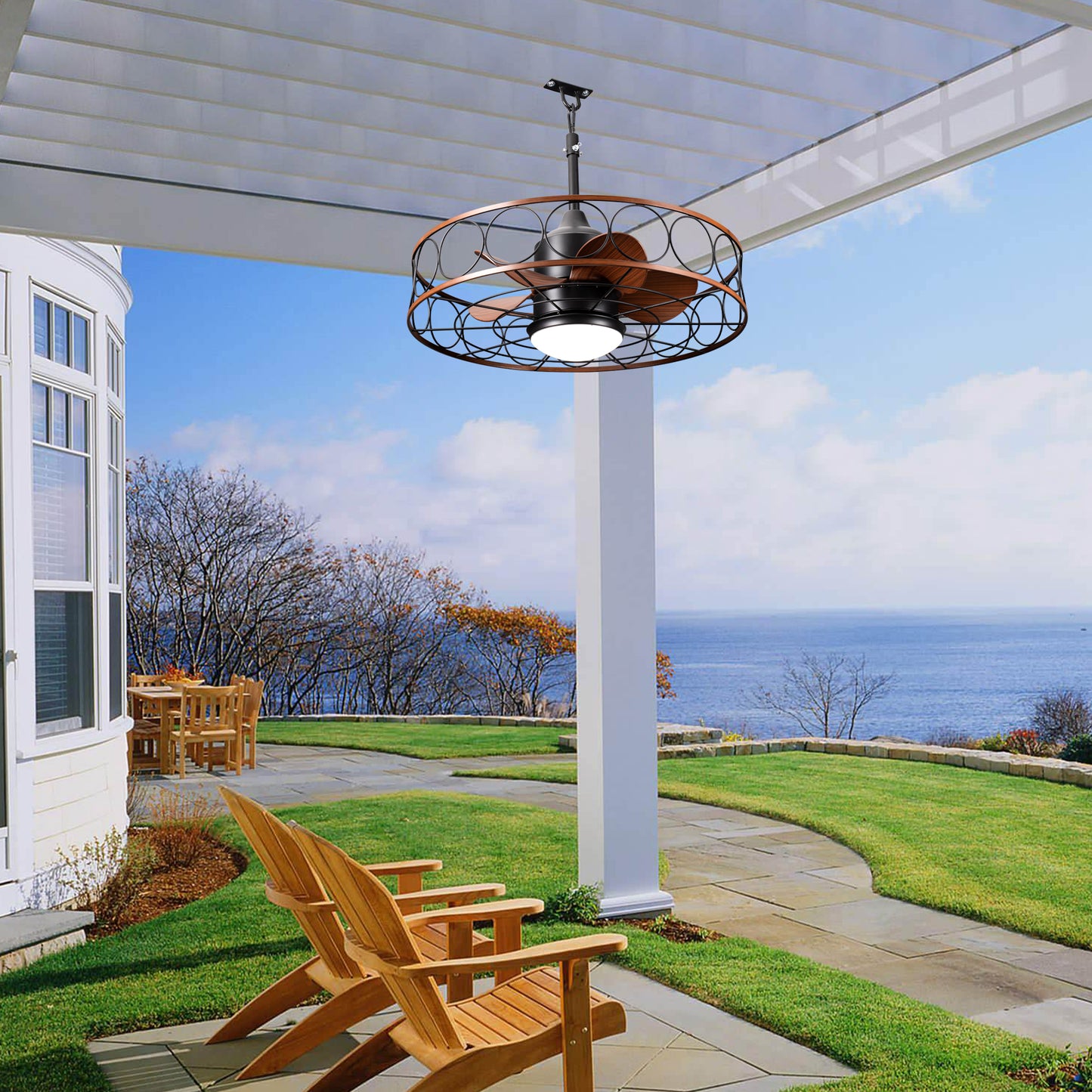 HW2309-23.6" Outdoor Ceiling Fan with Remote and LED Lights, DC Motor 6 Speeds Ceiling Fan