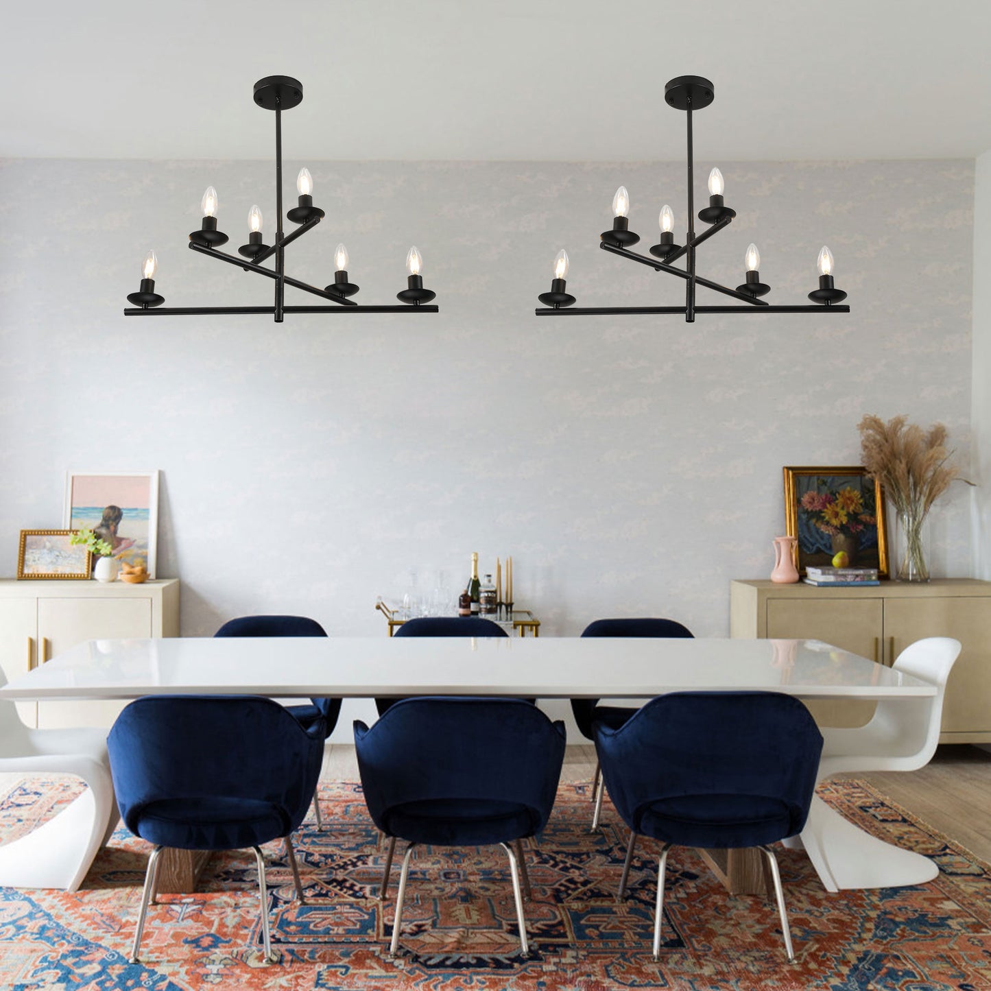 FC4088-6 Lights Black/Silver Finish Industrial Style Pendant Light, DIY Shape Linear Chandelier