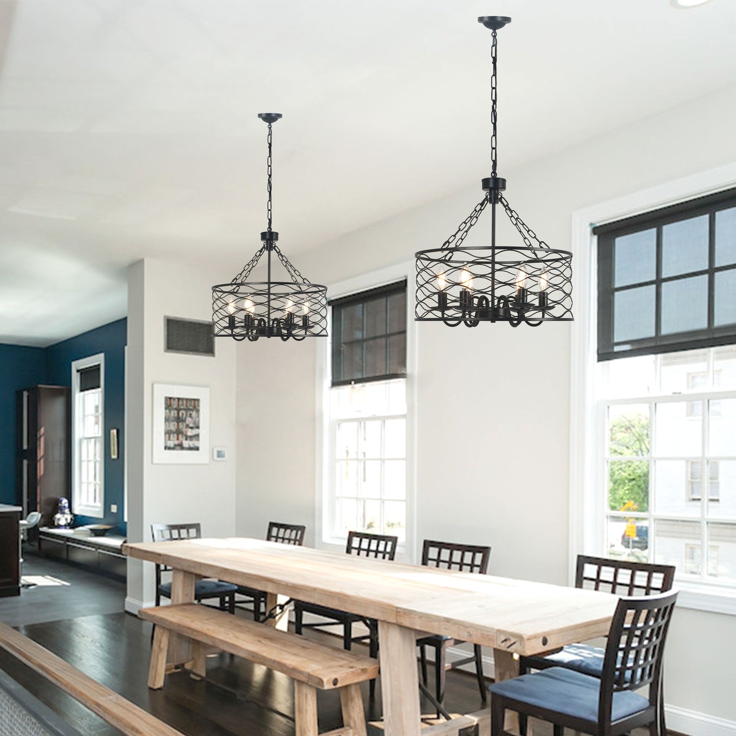 FC4081-Industrial Modern Design Metal Caged Chandelier, Geometric Pendant Light with Light Kit and Adjustable Chain