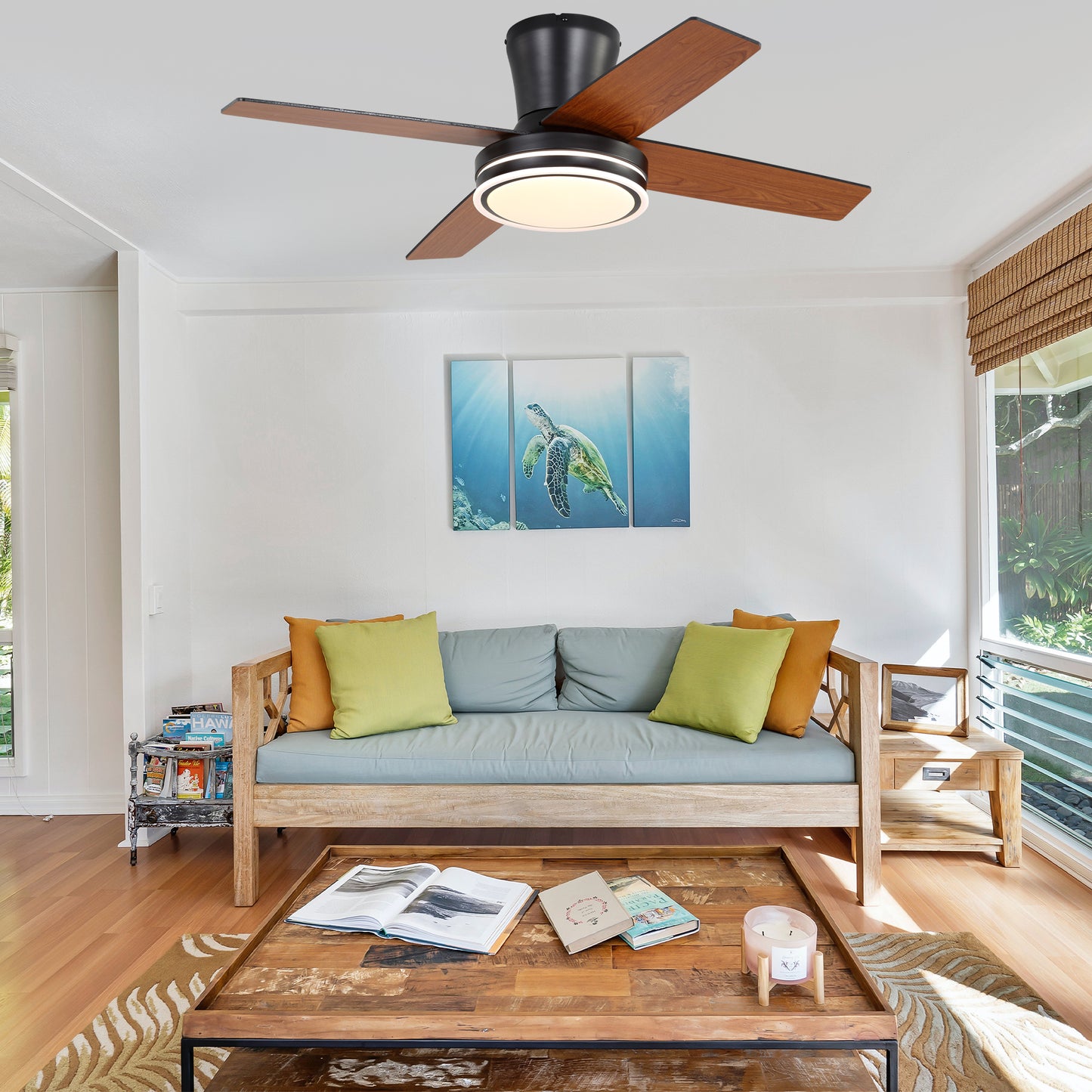 DC4401-B/C-BellaDepot 44" Modern Contemporary Silver or Black LED Ceiling Fan with Remote and Lights, Standard Flush Mount Ceiling Fan for Living Room