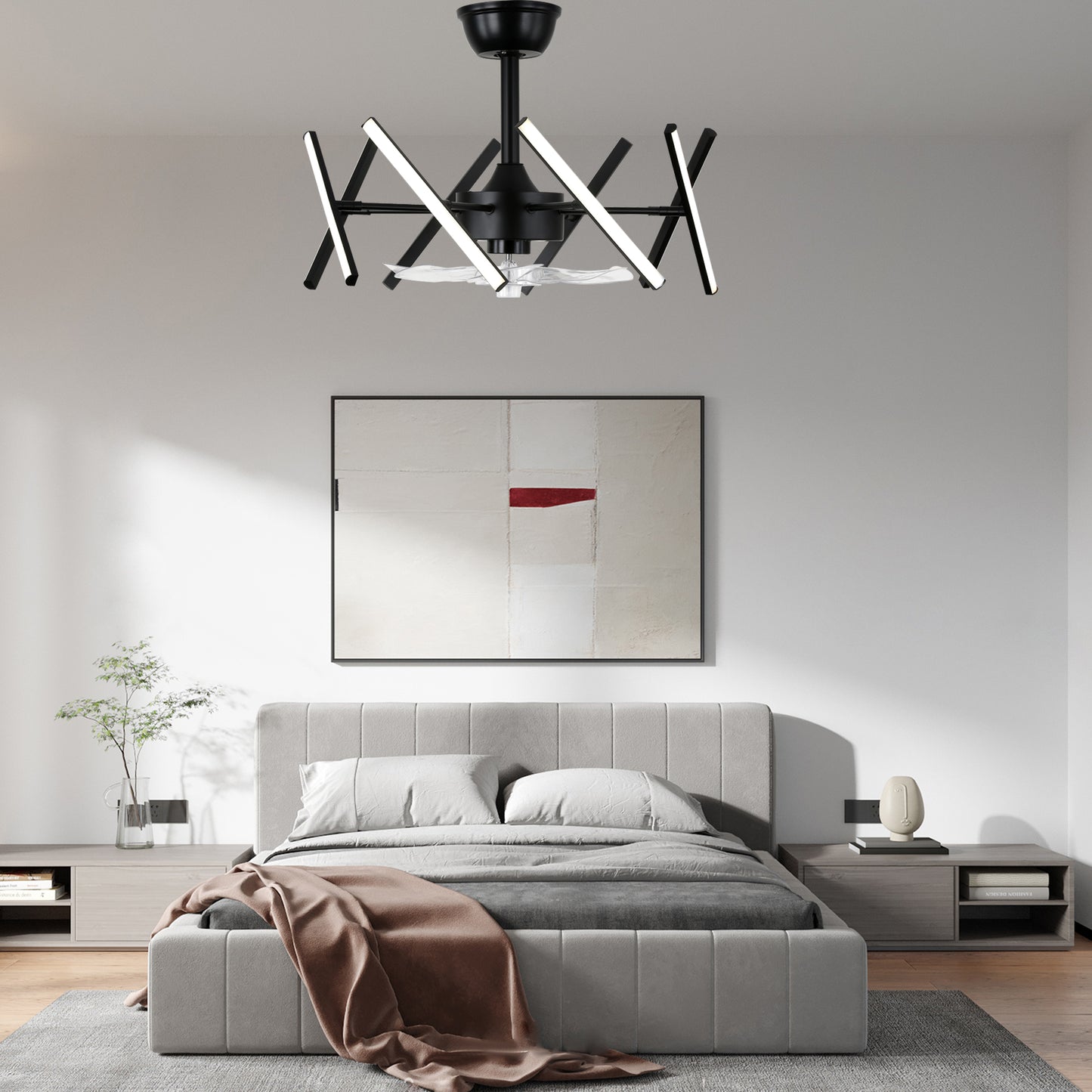 DC2104-18.11" Black Finish Modern Urban Reversible Ceiling Fan with Remote and LED Light Kit Included, Creative DIY Shape Ceiling Fan