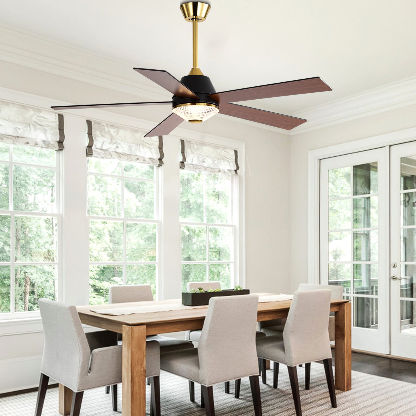 HWJ5218-52" 5 Wooden Blades Modern Reversible Ceiling Fan with Remote, 6-speed Bedroom Ceiling Fan