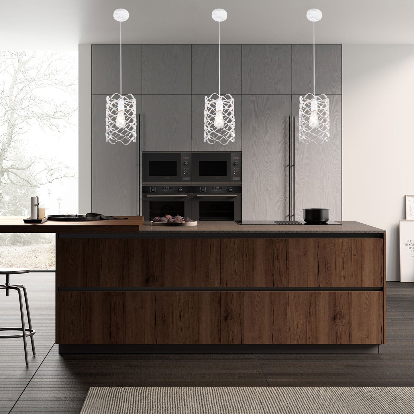 FC4080-1 Light White Finish Modern Industrial Style Home Pendant Light