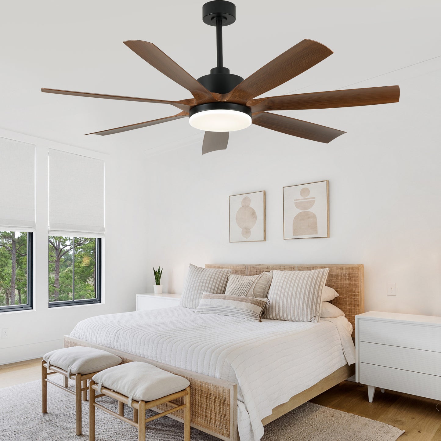 DC256002-BellaDepot 60 Inch Smart Remote-controlled Stylish Design Fan Lights with Remote Control and LED, Office Ceiling Fan