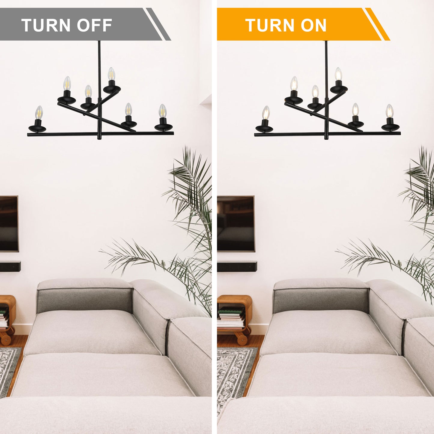 FC4088-6 Lights Black/Silver Finish Industrial Style Pendant Light, DIY Shape Linear Chandelier