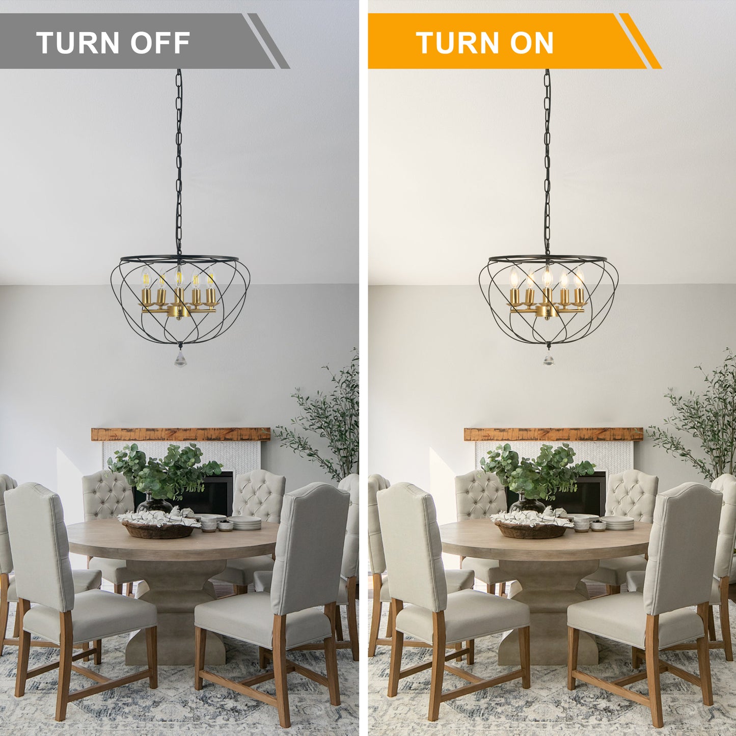FC4087-5 Lights Iron Geometric Linear Chandelier, Home Decorative Pendant Light with Lights and Adjustable Chain