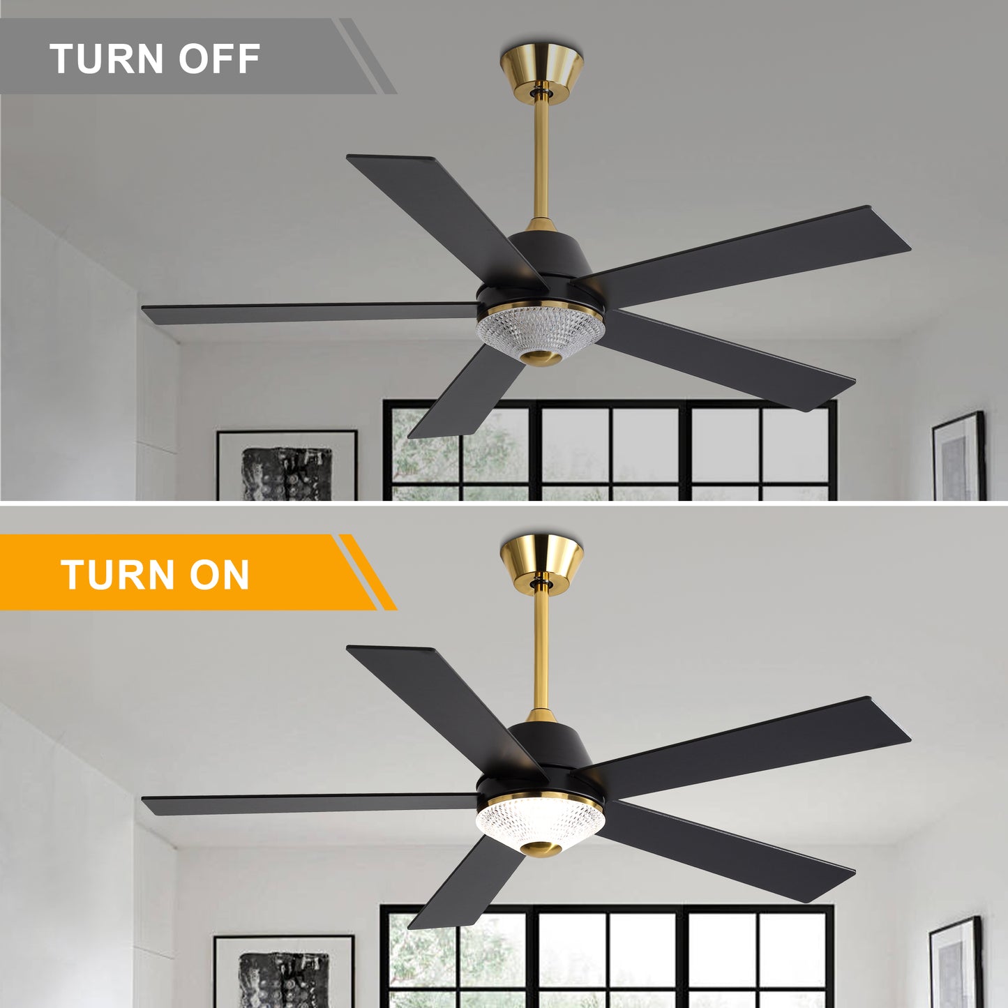 HWJ5218-52" 5 Wooden Blades Modern Reversible Ceiling Fan with Remote, 6-speed Bedroom Ceiling Fan