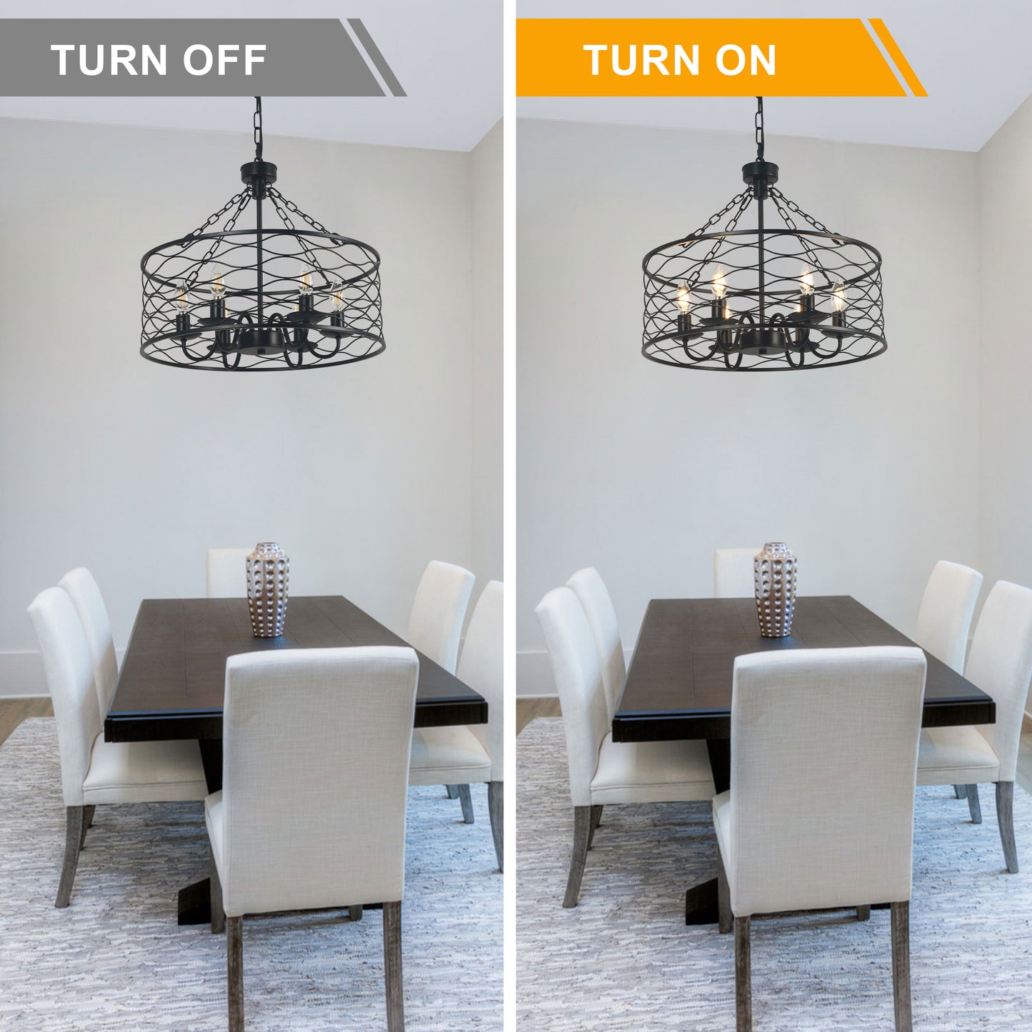 FC4081-Industrial Modern Design Metal Caged Chandelier, Geometric Pendant Light with Light Kit and Adjustable Chain
