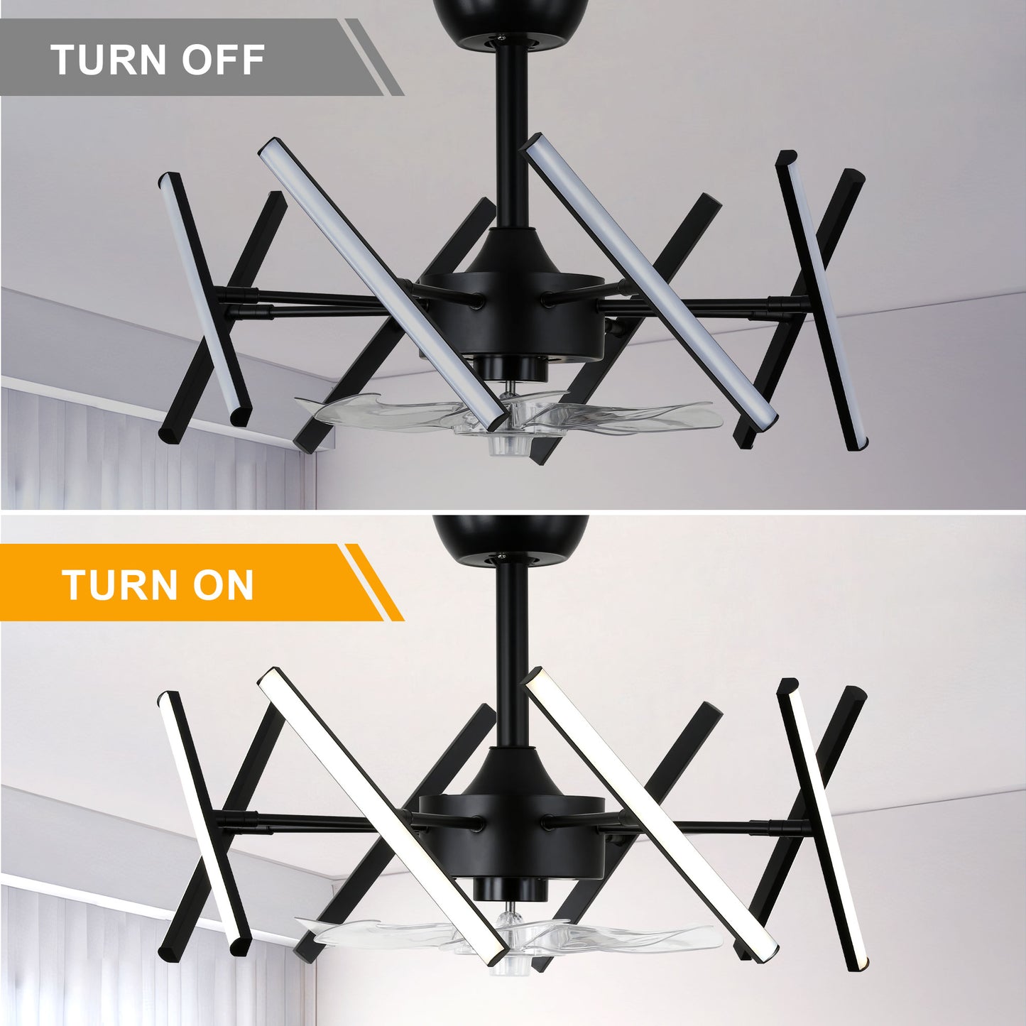 DC2104-18.11" Black Finish Modern Urban Reversible Ceiling Fan with Remote and LED Light Kit Included, Creative DIY Shape Ceiling Fan