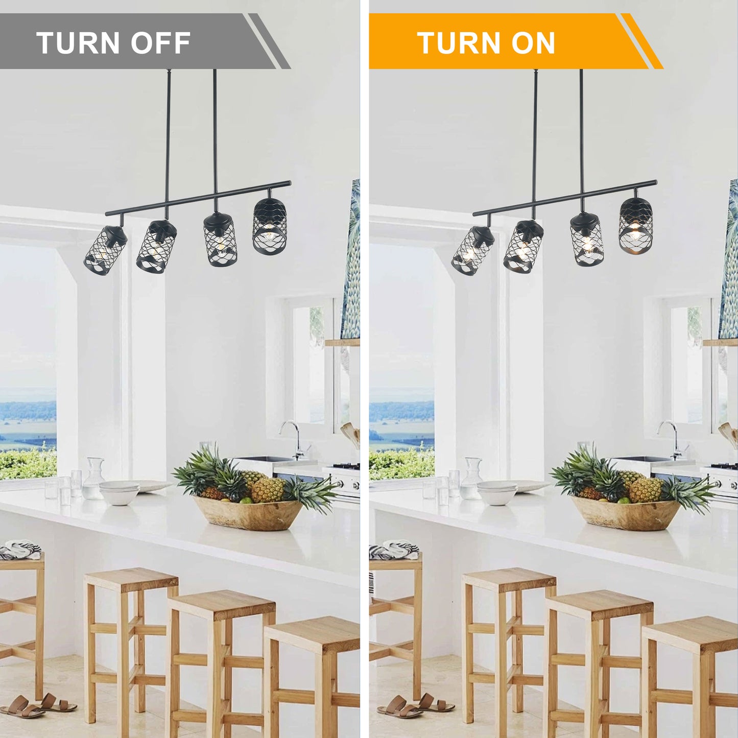 FC4082-4 Lights Modern Industrial Style Kitchen Island Lighting with Adjustable Lamp Head