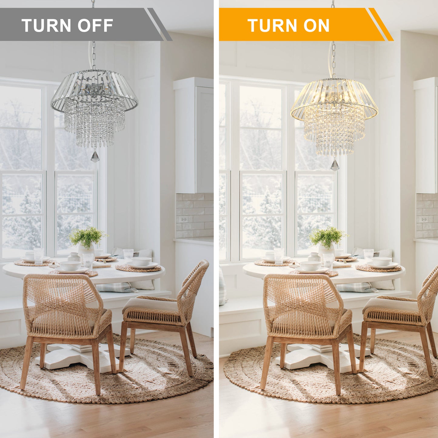 FC4112-3 Lights Crystal Chandelier, Height Adjustable Home Decoration Pendant Light, Kitchen Island Light