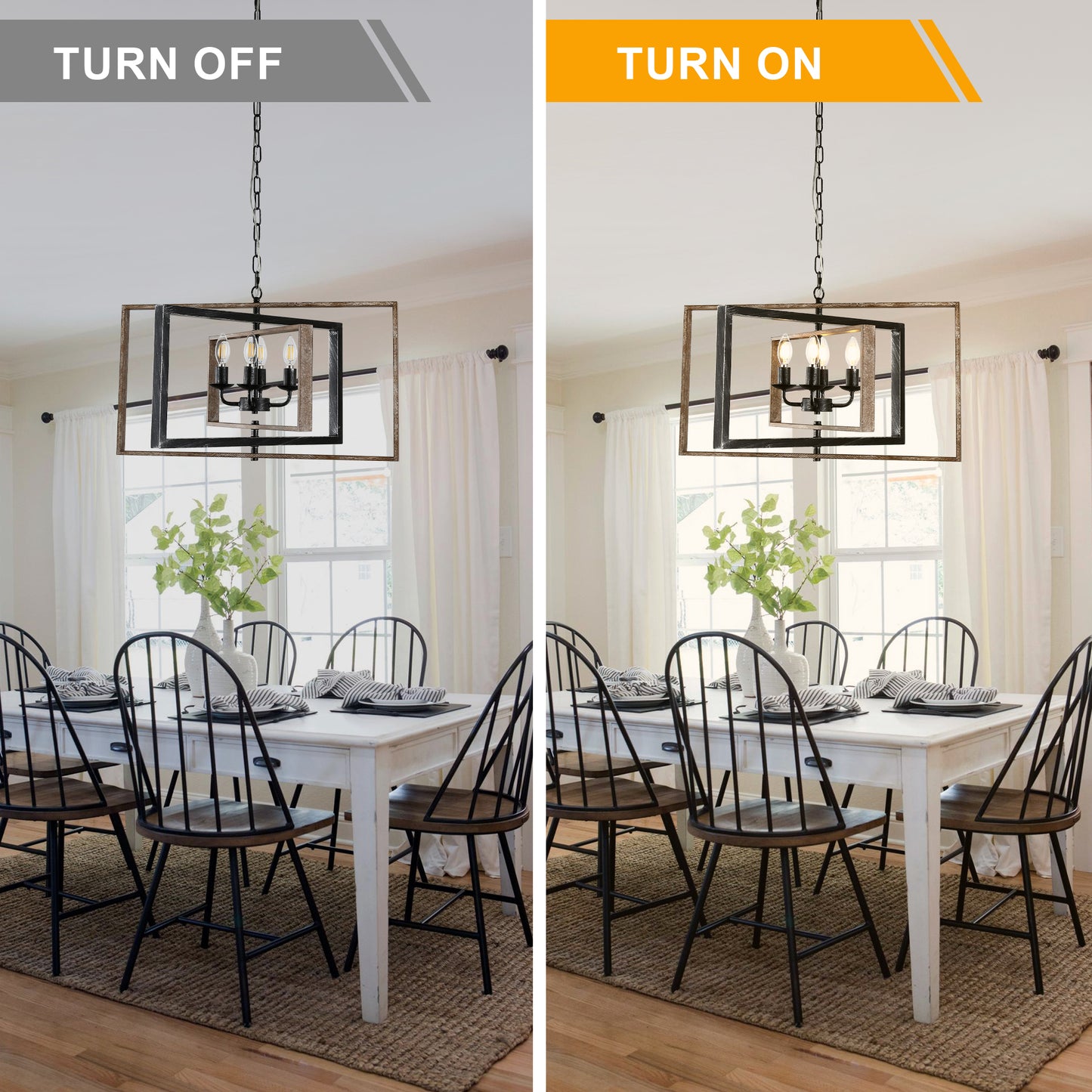 FC4114-4 Lights Geometric Wood Chandelier, Height Adjustable Home Decoration Pendant Light