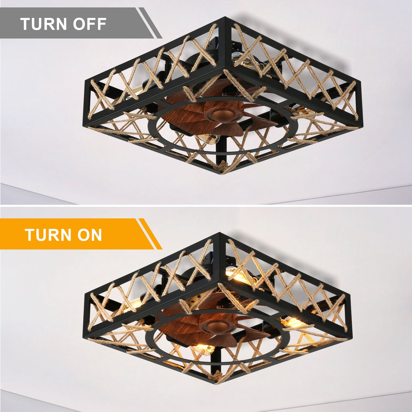 DC1817-BellaDepot 18.1" Rectangular Shape Flush Mounted Reversible Ceiling Fan with Remote and 4 Lights, 6-speed Ceiling Fan