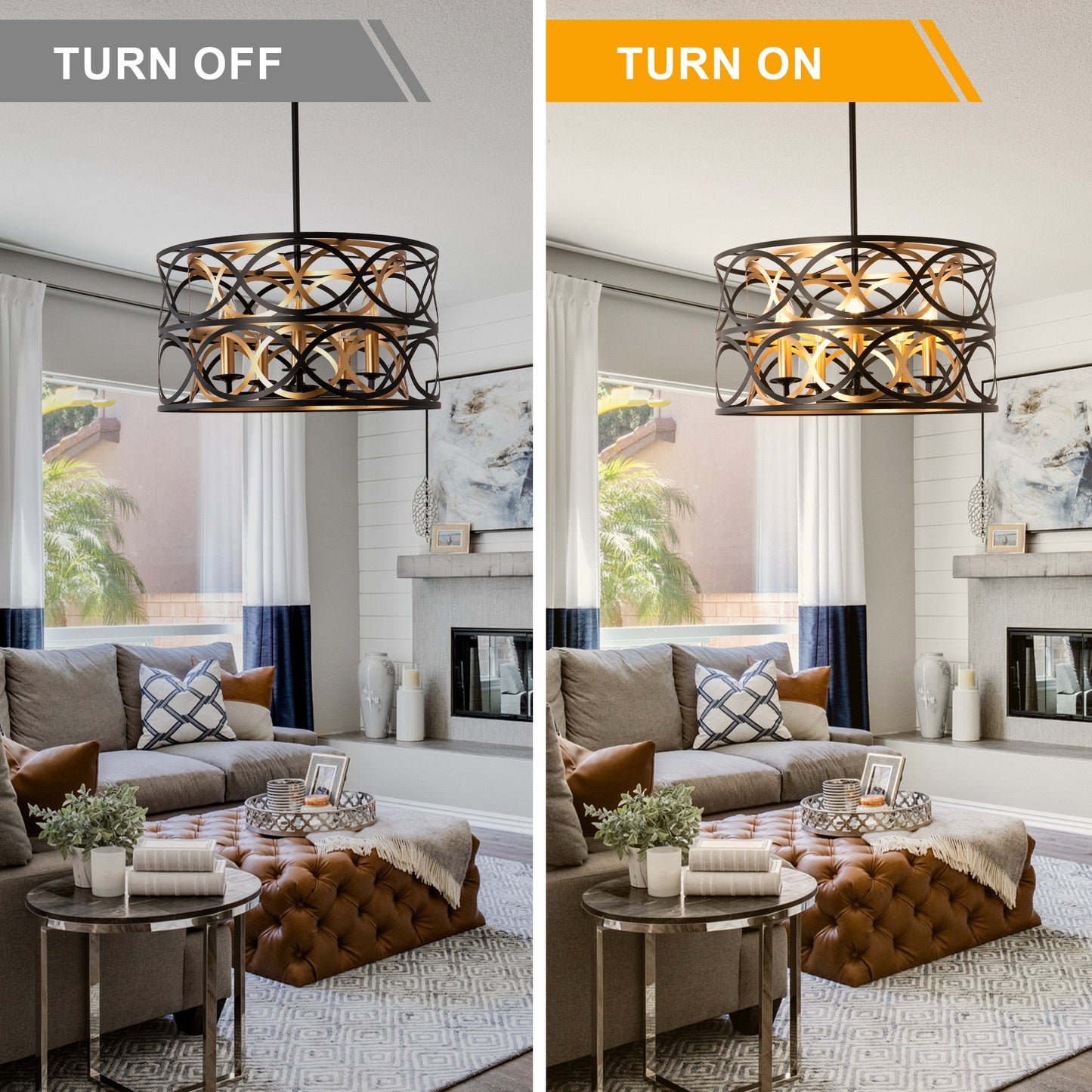 FC4107-5 Lights Simple Linear Iron Geometric Chandelier, Home Decoration Pendant Light