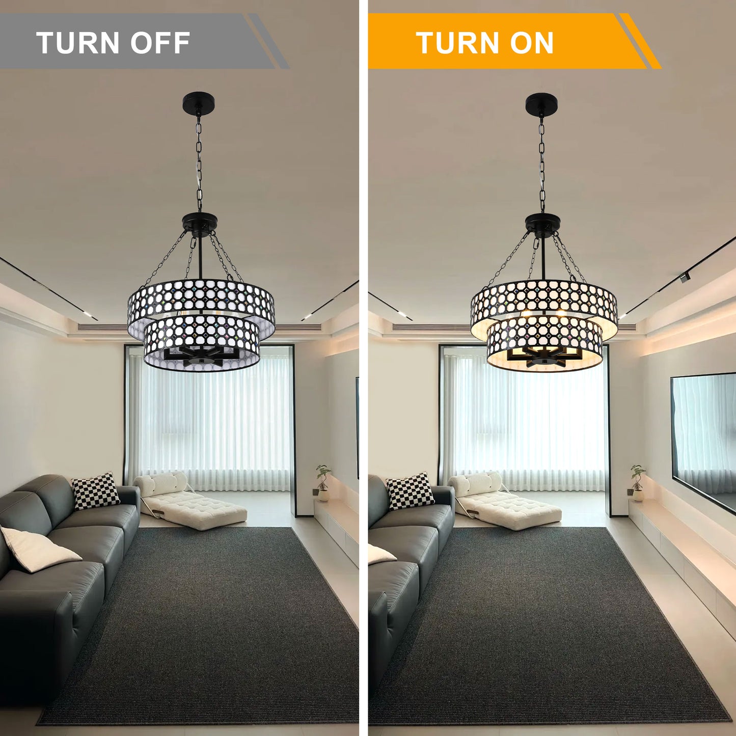 BD4083-BellaDepot 6 Lights Black/White Finish Vintage Chandelier, Home Decor Light Fixture with Adjustable Chain